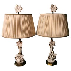 Vintage Art Noveau Pair Of French Porcelain Lamps Color Ivory And Pure Gold