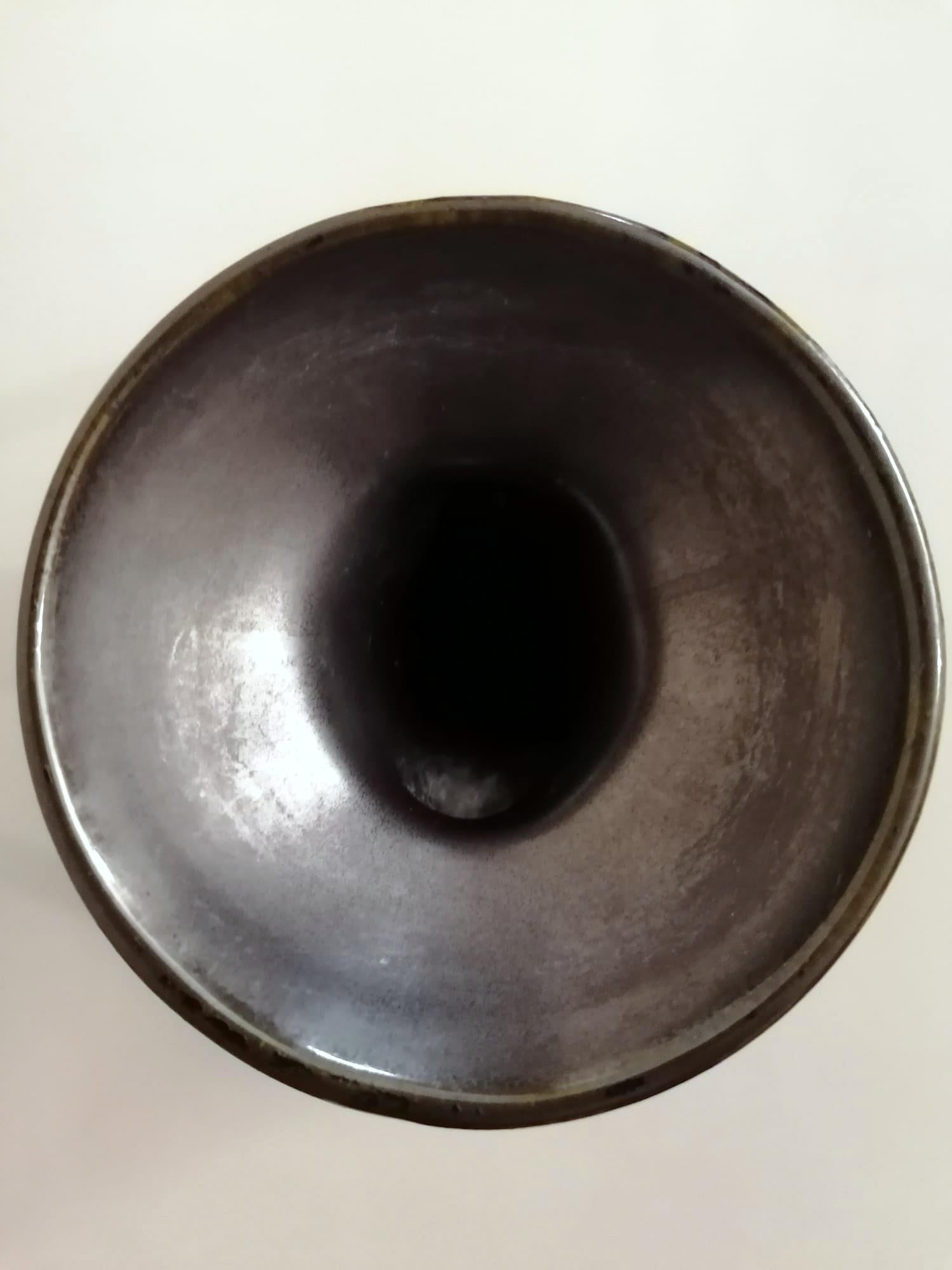 Art Noveau Saint-Clement Faiencerie Vase with Handles Black Ceramic 1