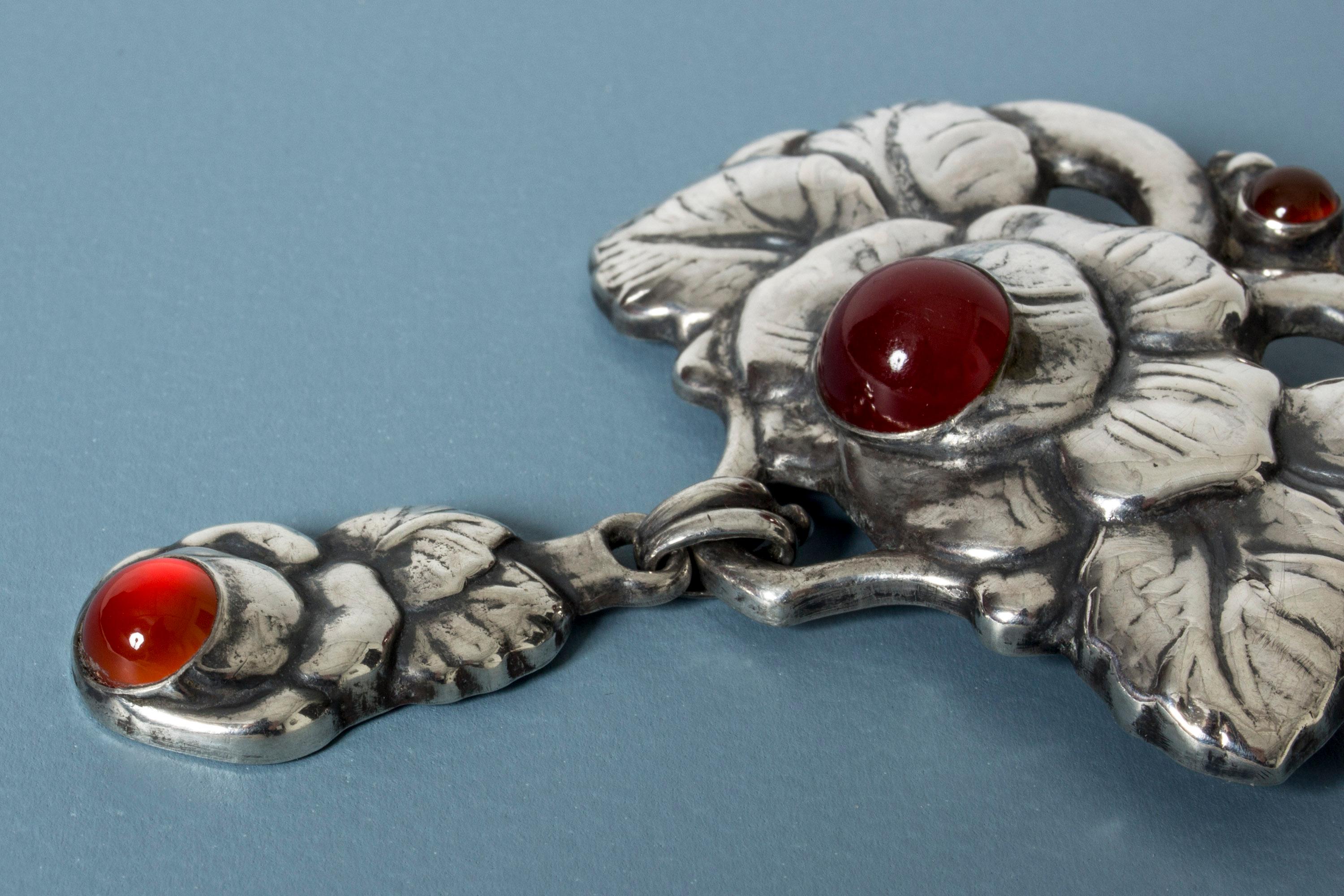 Art Nouveau Art Noveau Silver and Garnet Brooch by Bernard Hertz For Sale