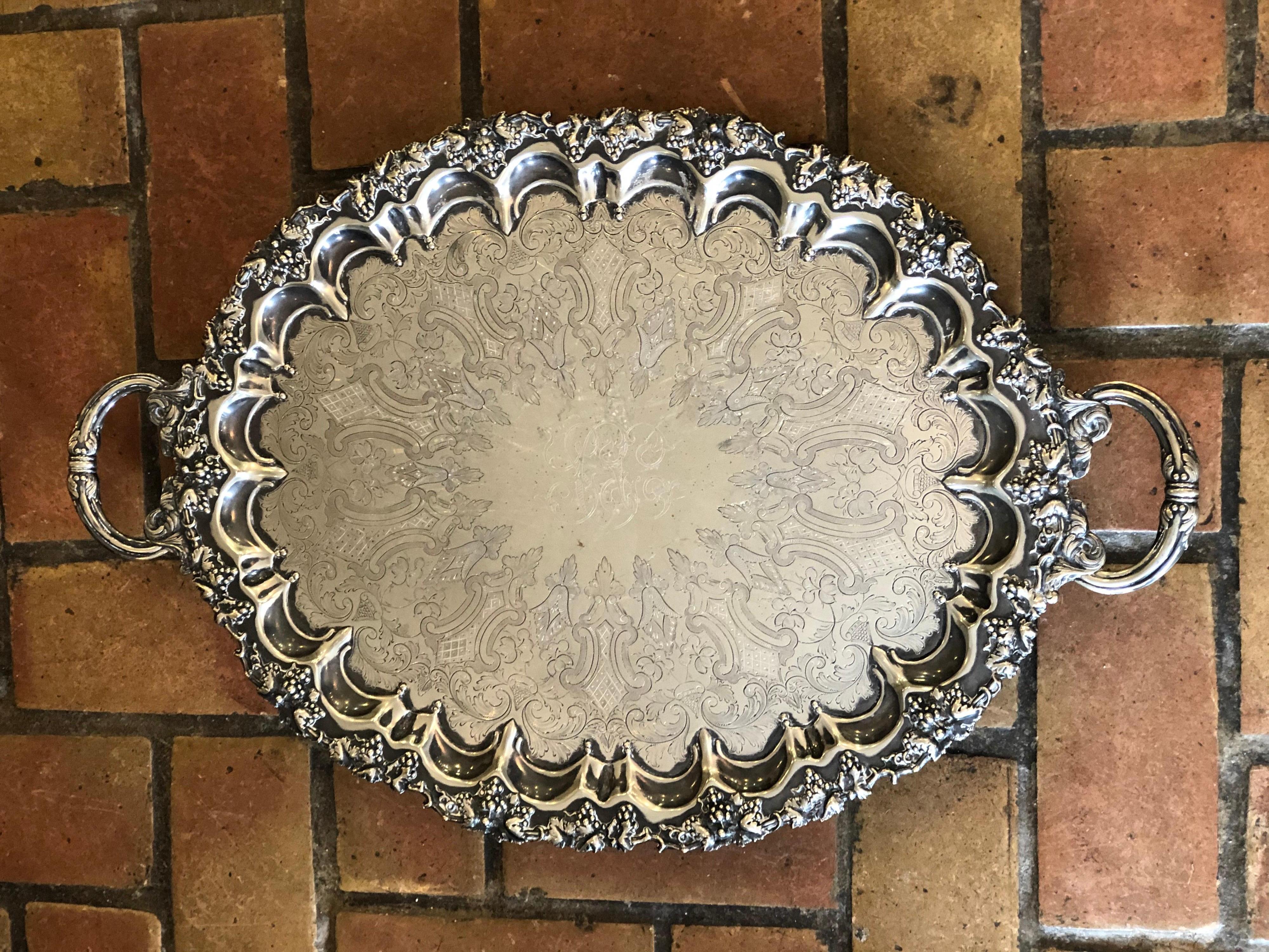 British Art Noveau Silver Plated Oval Serving Tray by Singleton, Benda & Co Ltd For Sale