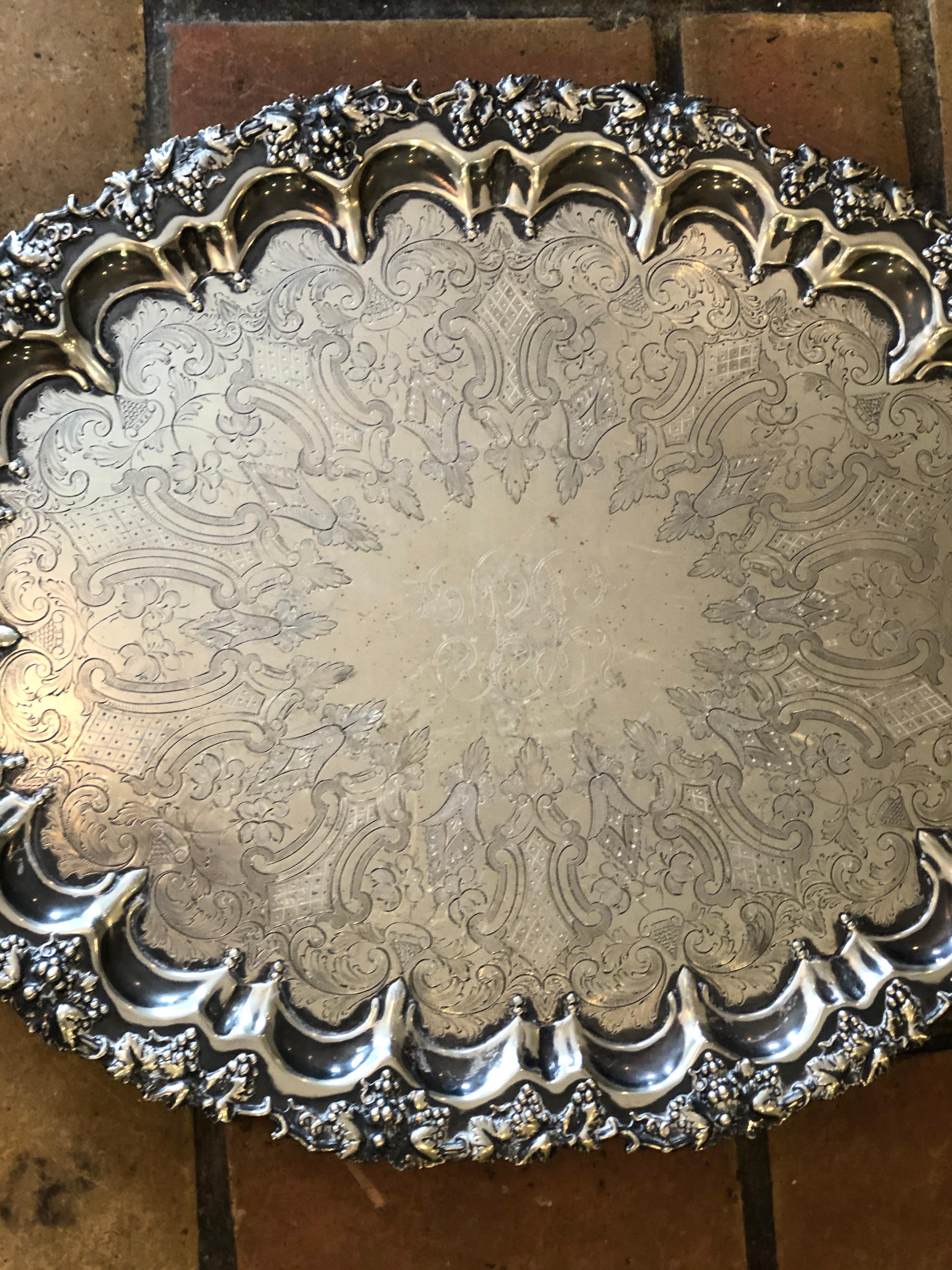 Art Noveau Silver Plated Oval Serving Tray by Singleton, Benda & Co Ltd In Good Condition For Sale In Redding, CT