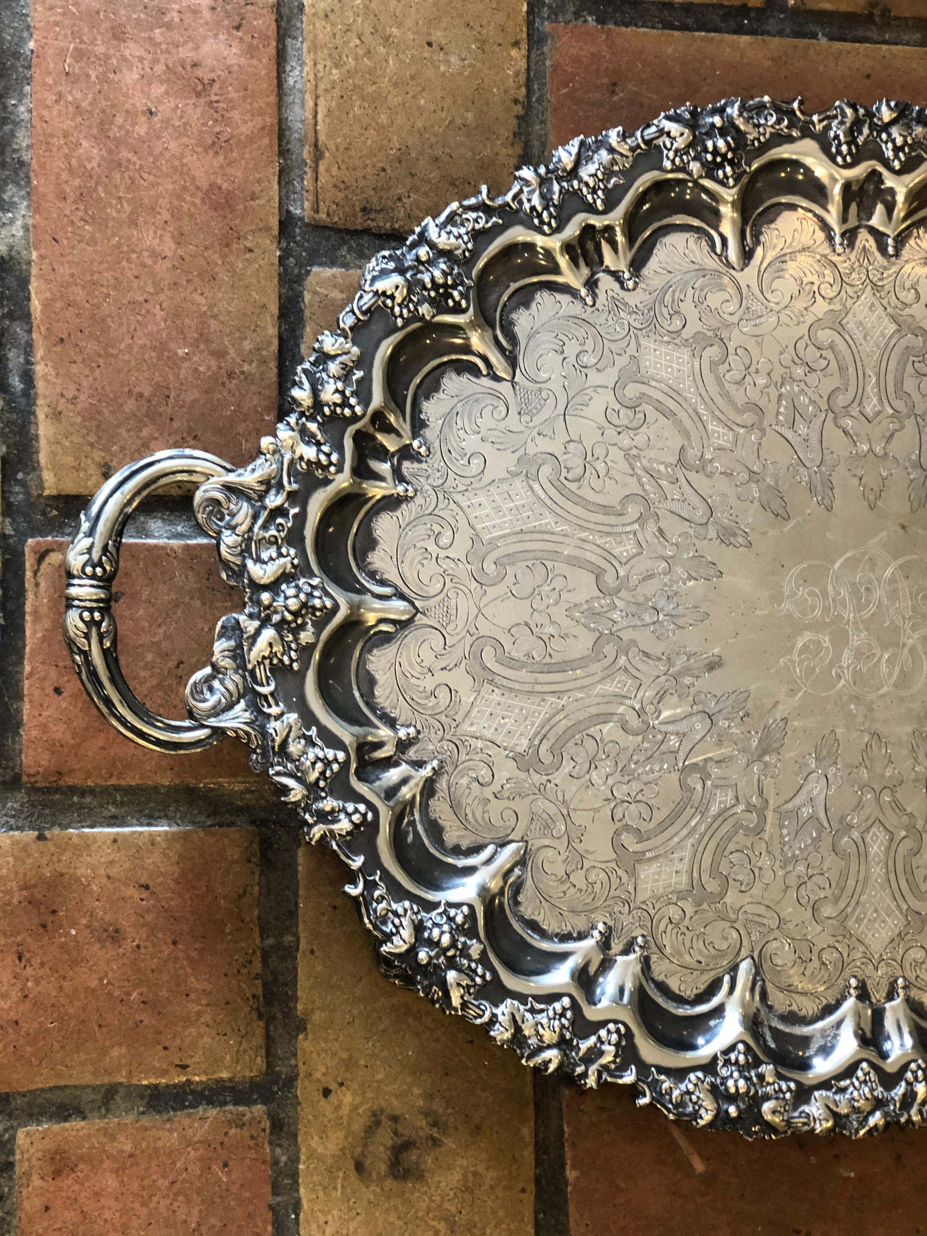 Ovales versilbertes Serviertablett von Singleton, Benda & Co Ltd, Vintage Art Noveau (Frühes 20. Jahrhundert) im Angebot