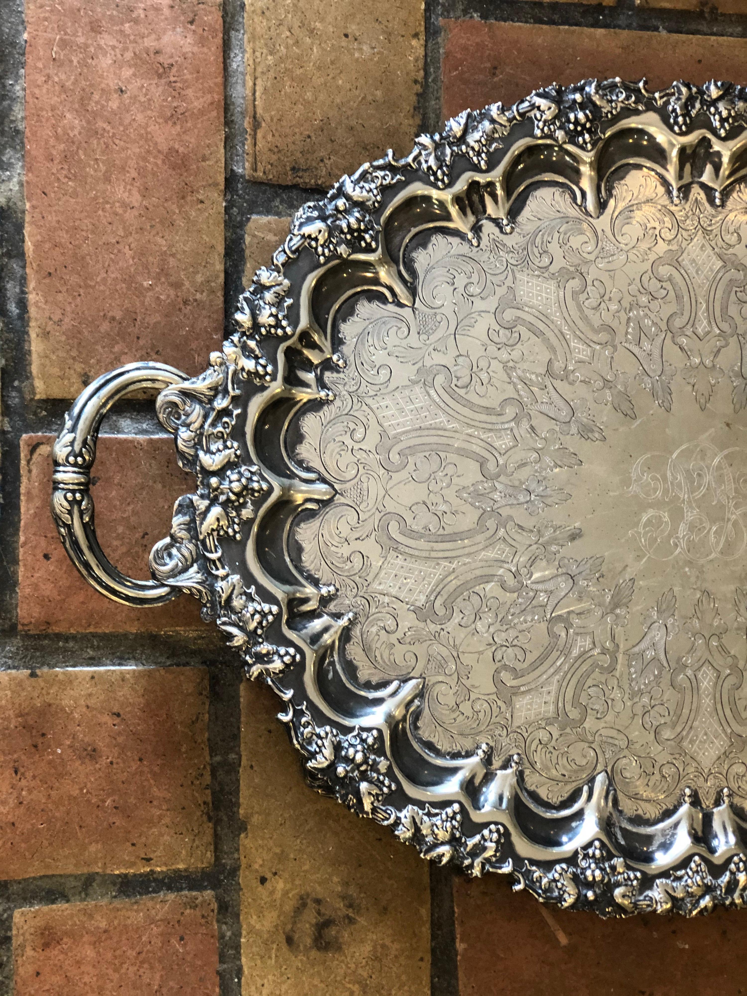 Early 20th Century Art Noveau Silver Plated Oval Serving Tray by Singleton, Benda & Co Ltd For Sale