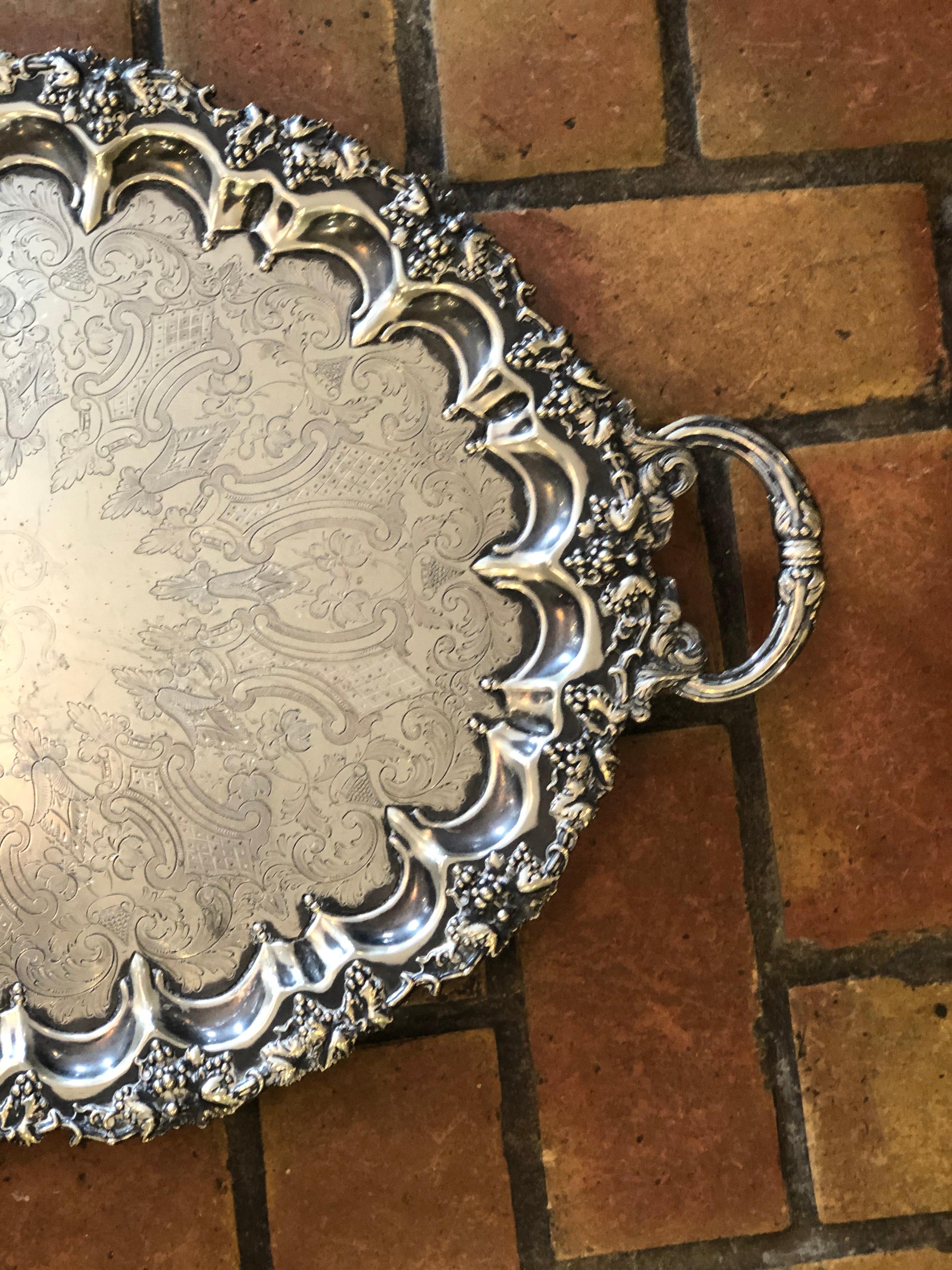 Art Noveau Silver Plated Oval Serving Tray by Singleton, Benda & Co Ltd For Sale 1