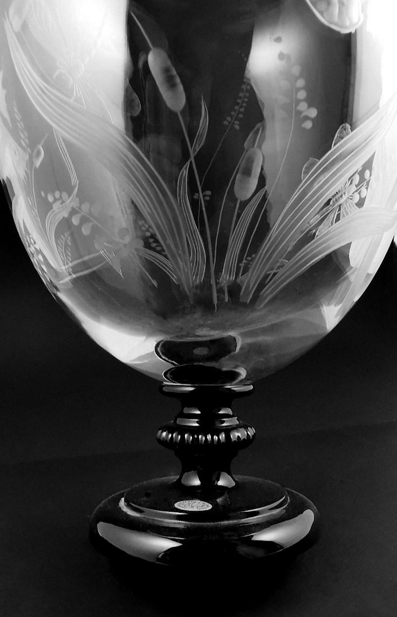 Art Noveau Style Large Crystal Vase Engraved With Butterflies And Dragonflies For Sale 7