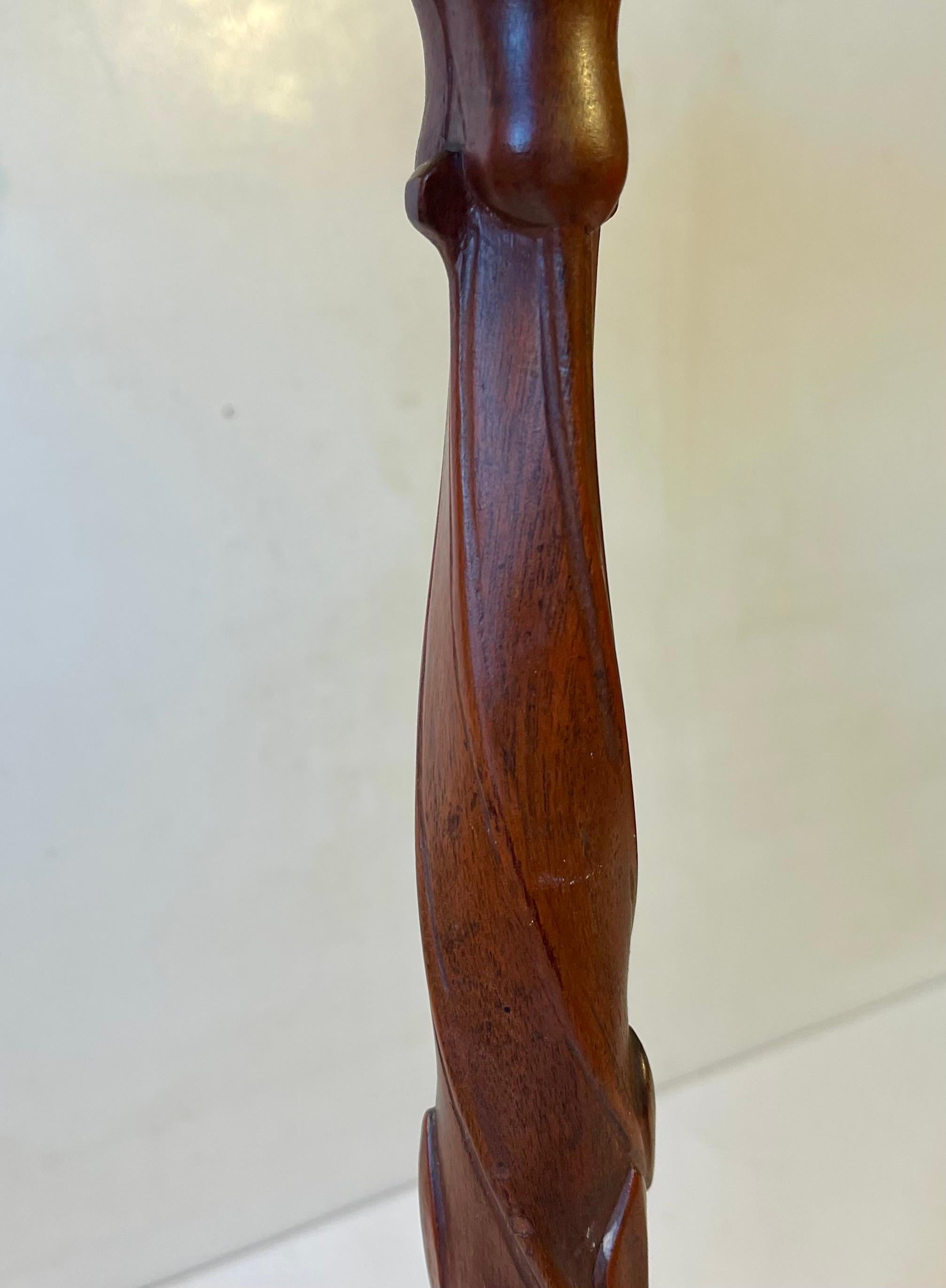 Hand-Carved Art Noveau 'Tree Trunk' Table Lamp carved with Leaves, 1920s For Sale