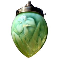 Antique Art Noveau Uranium Vaseline Glass Lantern, 1910-1920s 