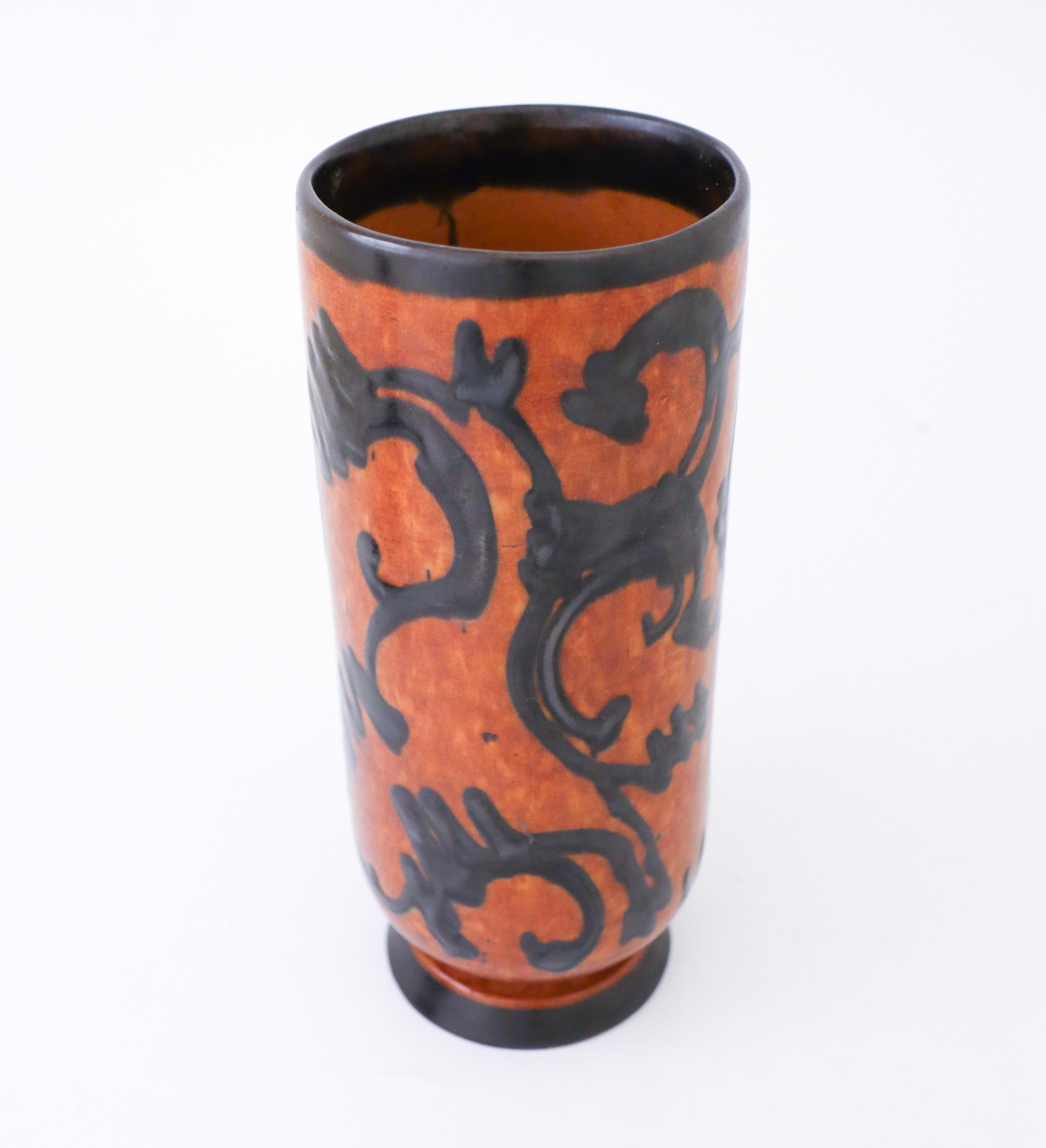 Art Nouveau Art Noveau Vase in Ceramics, Brown and Black For Sale