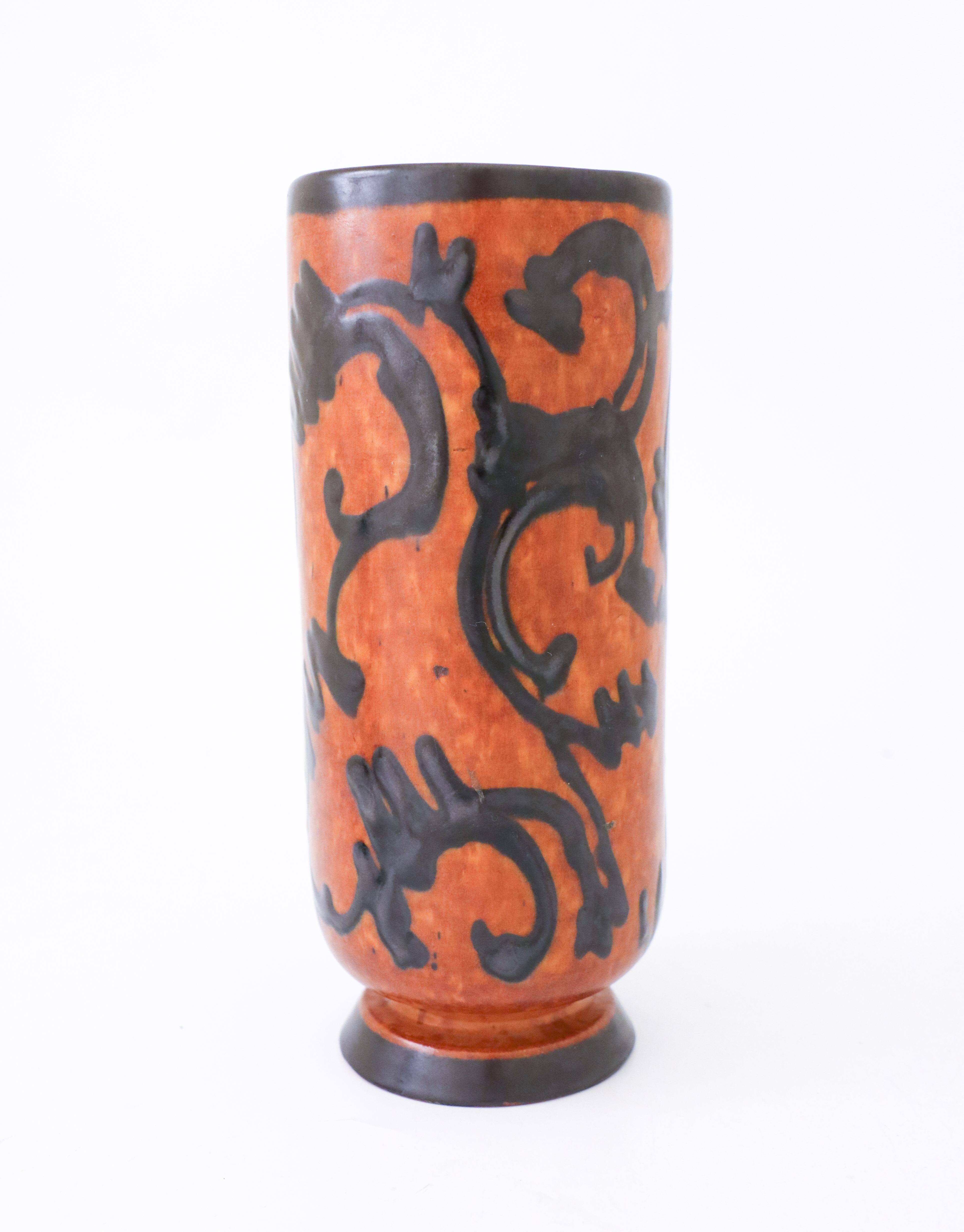 Swedish Art Noveau Vase in Ceramics, Brown and Black For Sale