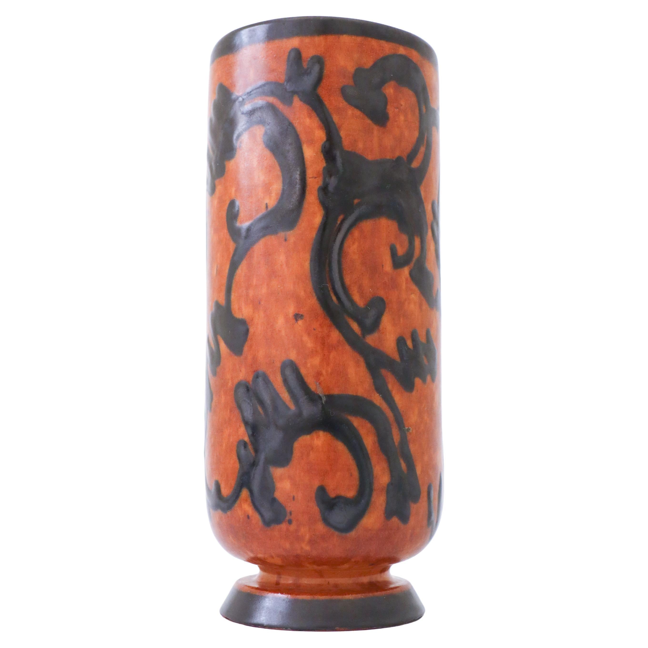 Vase „Art Noveau“ aus Keramik in Braun und Schwarz im Angebot