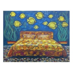 ART: Original Watercolor Sea Bed Room with Fish, Signed