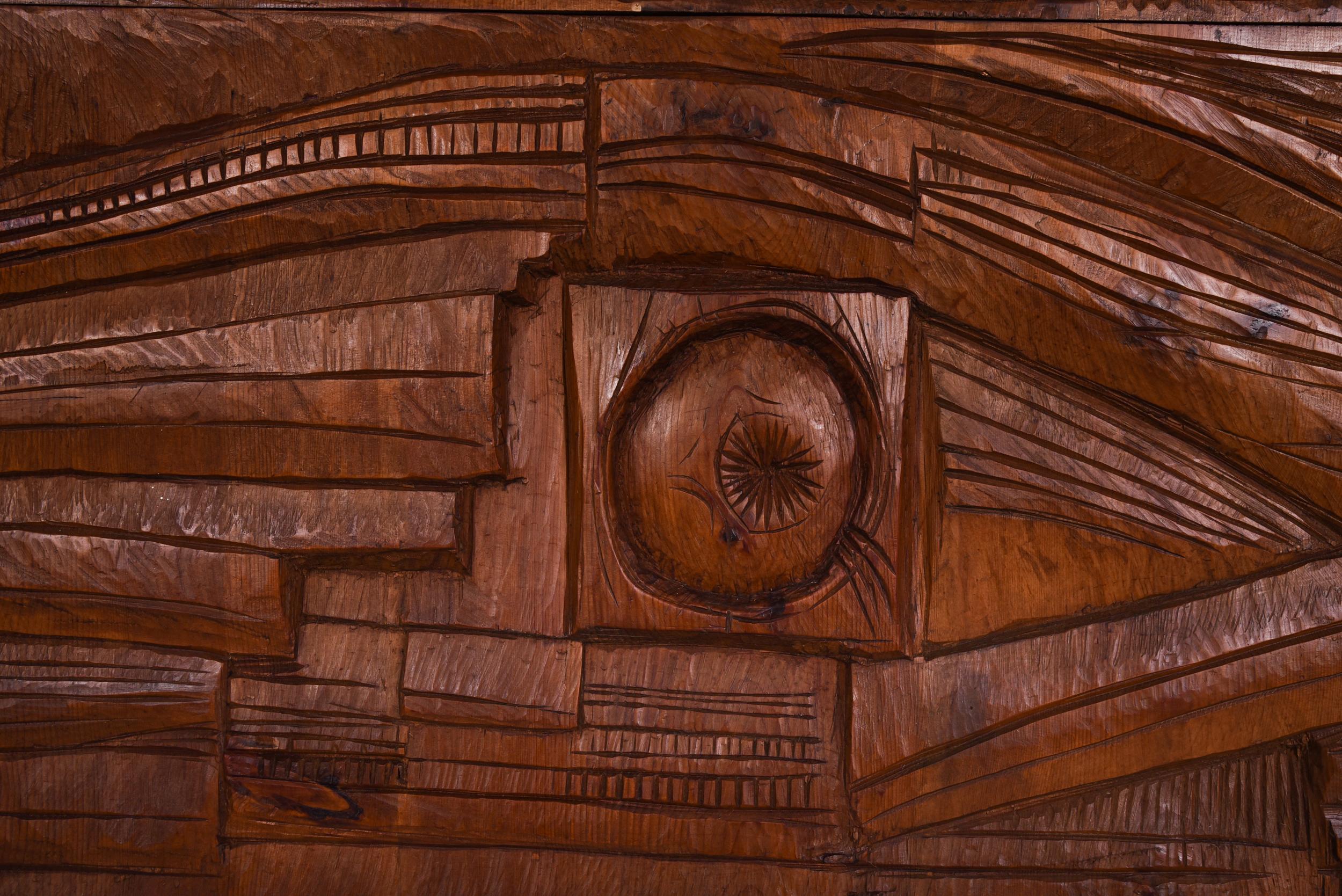 Pine Art Panel Hand Carved by Nioi, Italy, 1974 in the Style of Nerone & Patuzzi