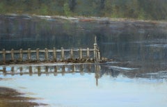 « Solitude » - Voilier sur le lac - Paysage à l'huile sur panneau d'artiste