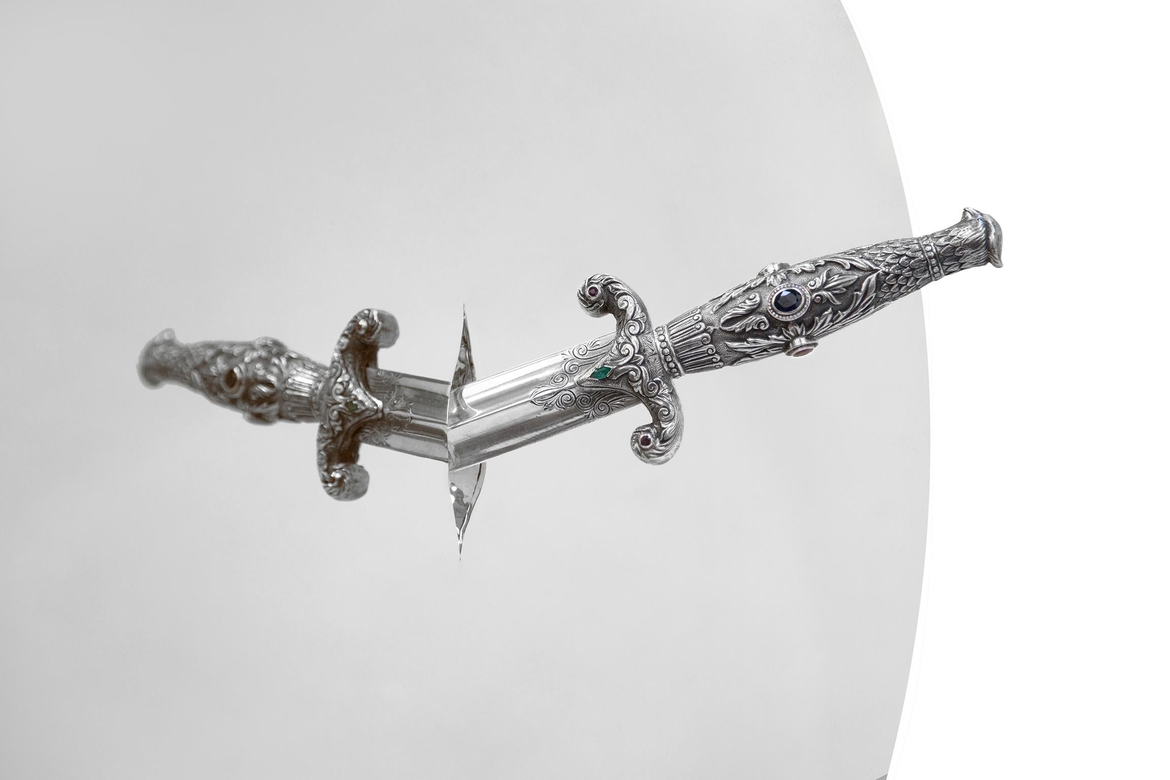 Espejo Pirata Artístico en Inox Pulido, Plata Fina, Piedras Preciosas y Diamantes Facetado en venta