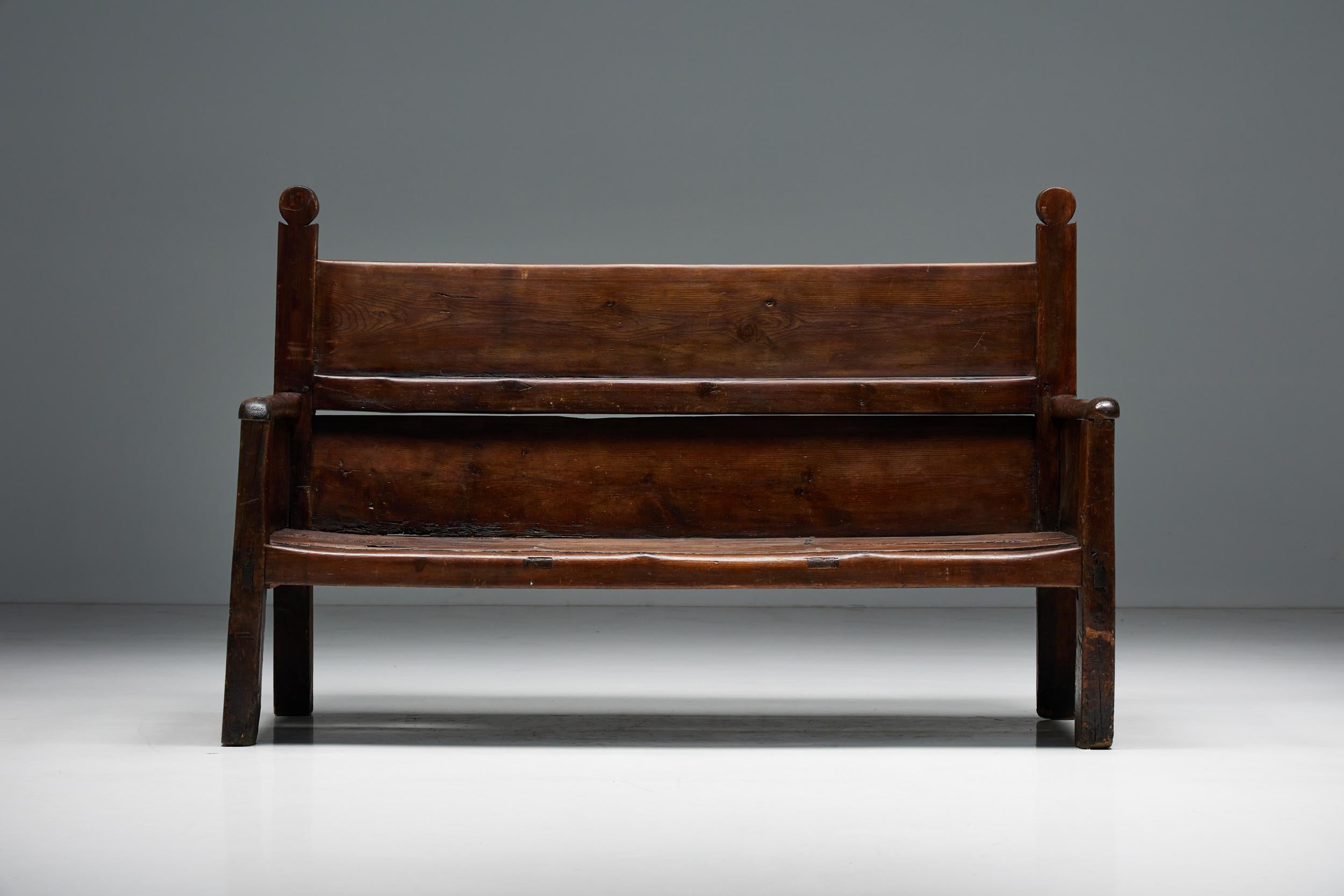 Wood Art Populaire Bench, France, 19th Century For Sale
