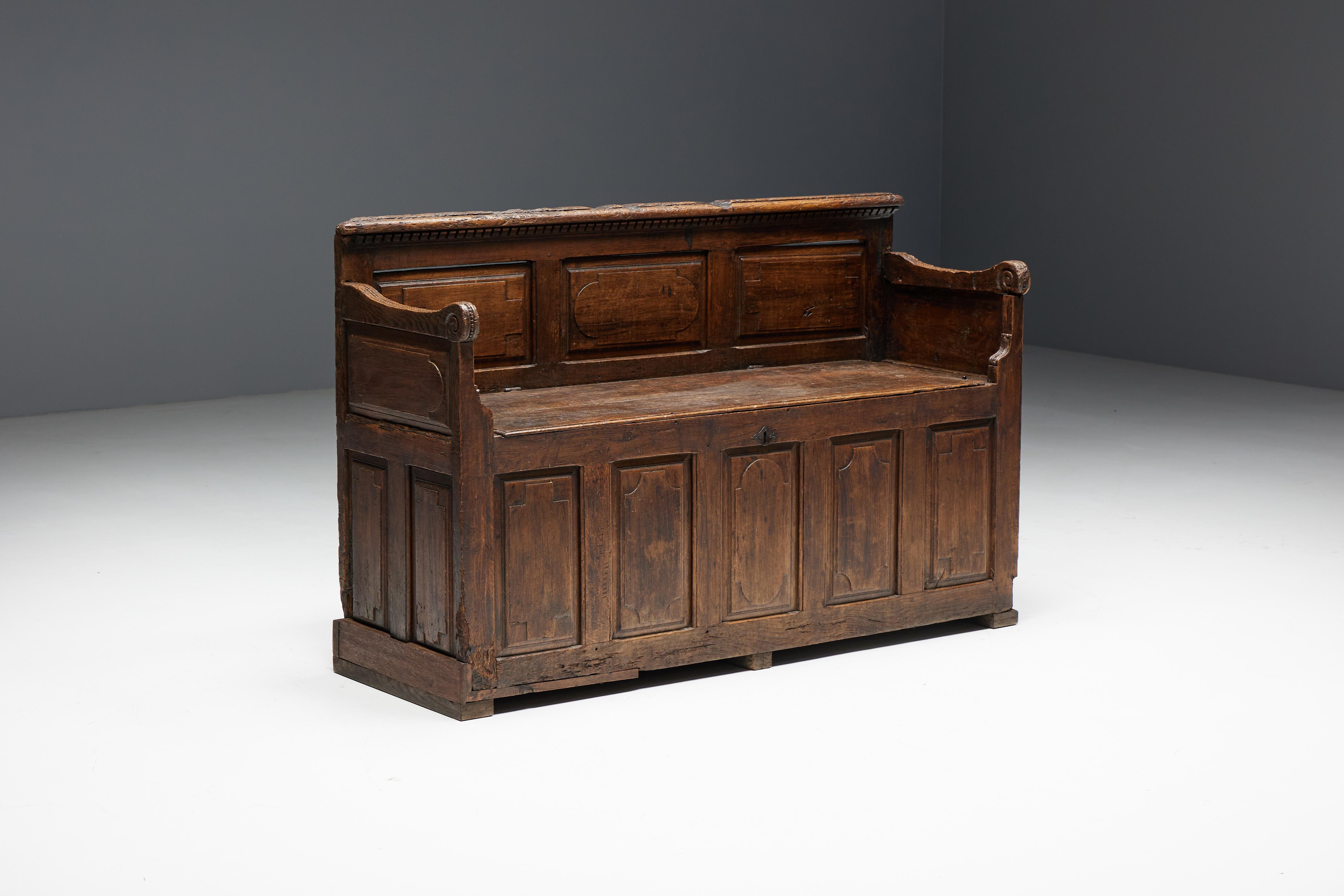 Folk Art Art Populaire Chest Bench, France, 17th Century For Sale