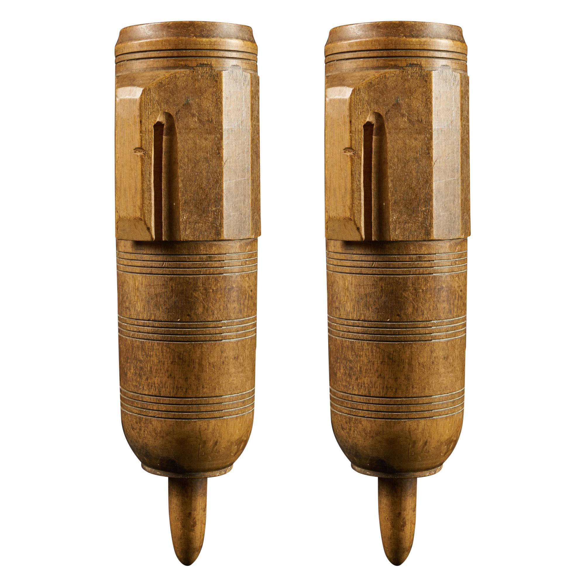 Art Populaire, Pair of Handmade Wooden Remouleurs Handles, 19th Century