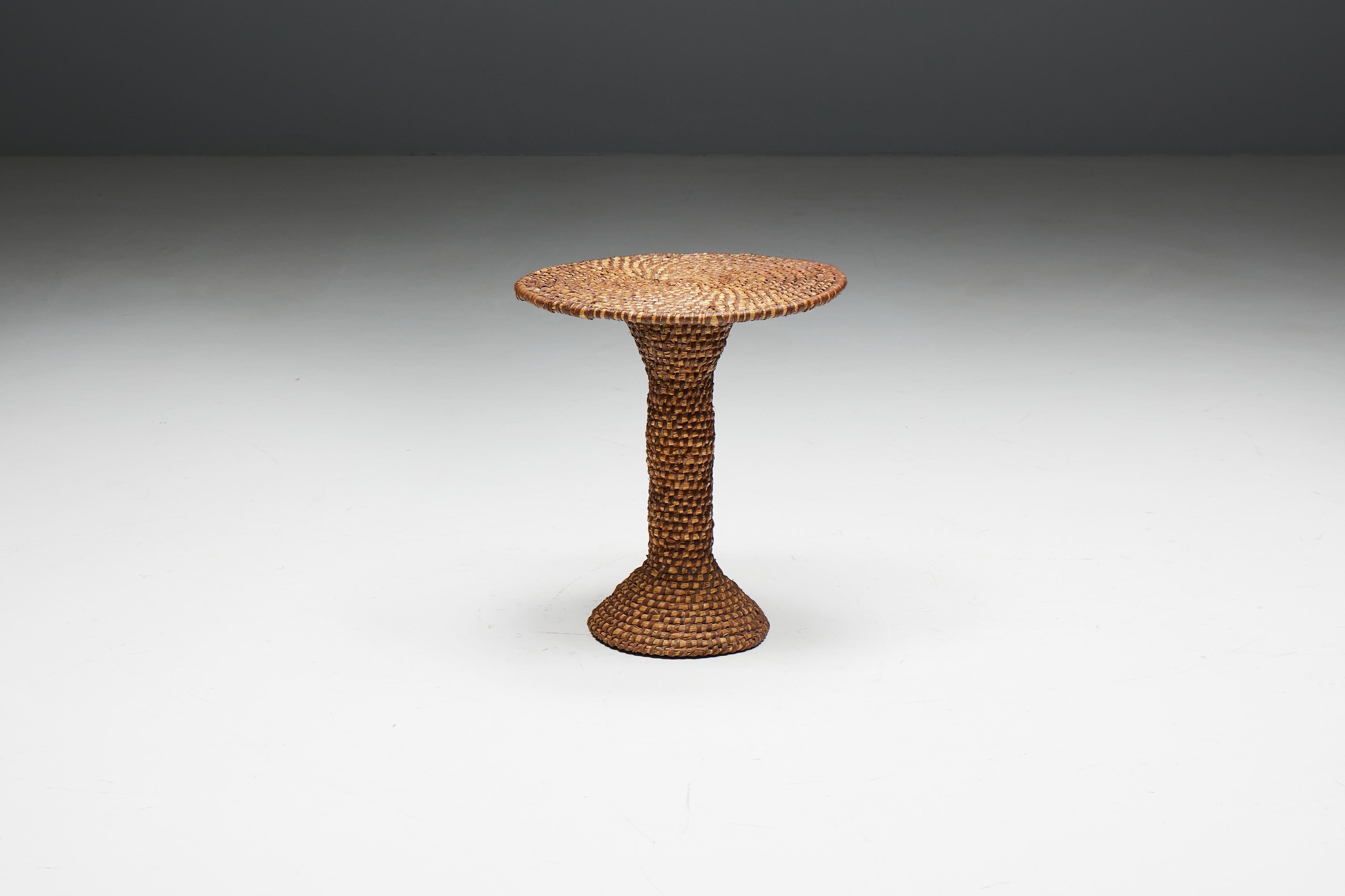 French Art Populaire Side Table in Rye Straw, France, Early 20th Century  For Sale