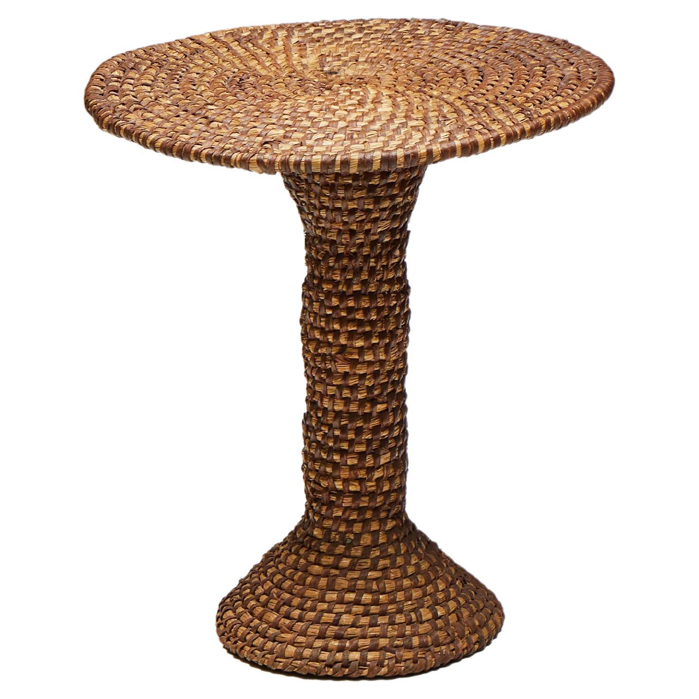Art Populaire Side Table in Rye Straw, France, Early 20th Century  For Sale