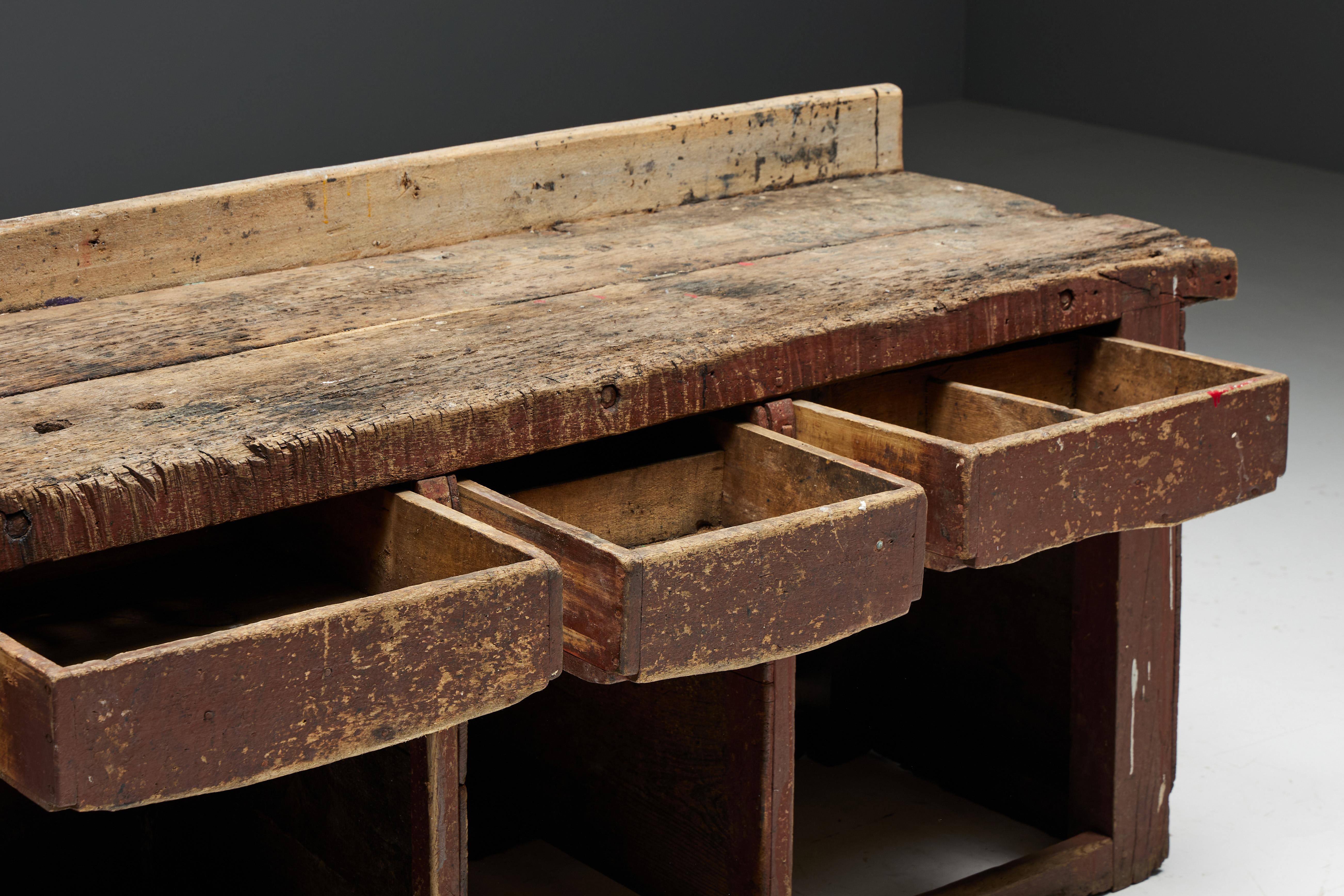 Wood Art Populaire Workbench or Counter, France, 19th Century For Sale