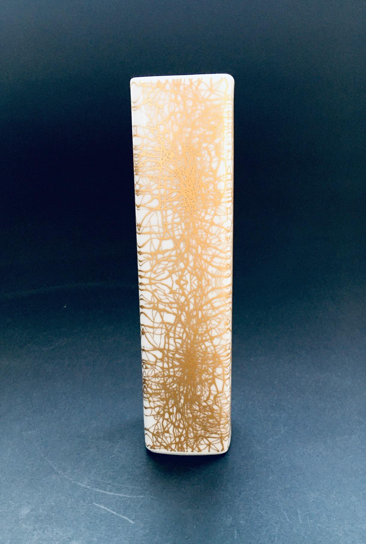 Late 20th Century Art Porcelain Abstract Gold Pattern Vase by Heinrich & Co Selb Bavaria, Germany  For Sale