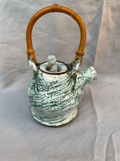 Art Pottery Bamboo Handled Tea Pot