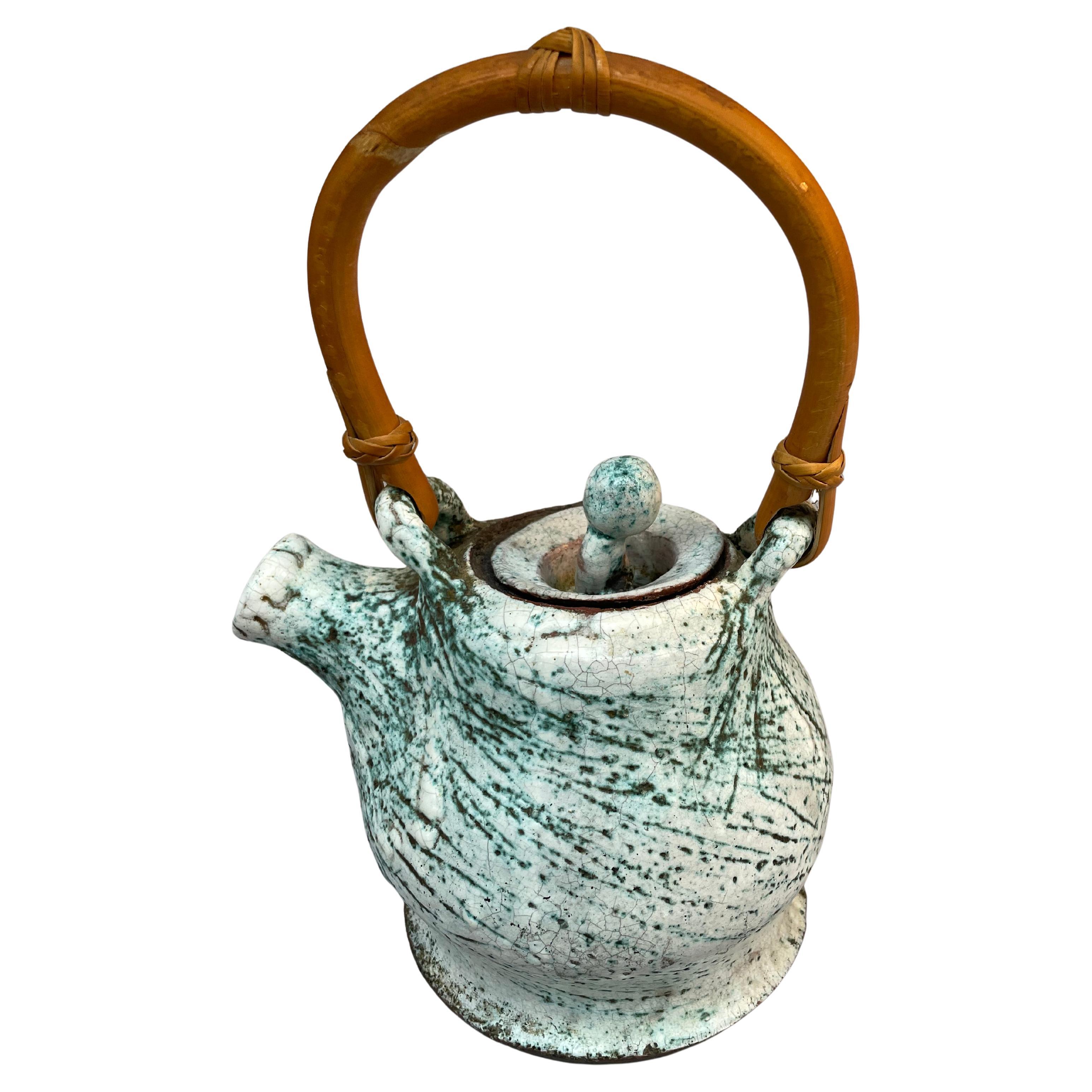 Art Pottery Bamboo Handled Tea Pot