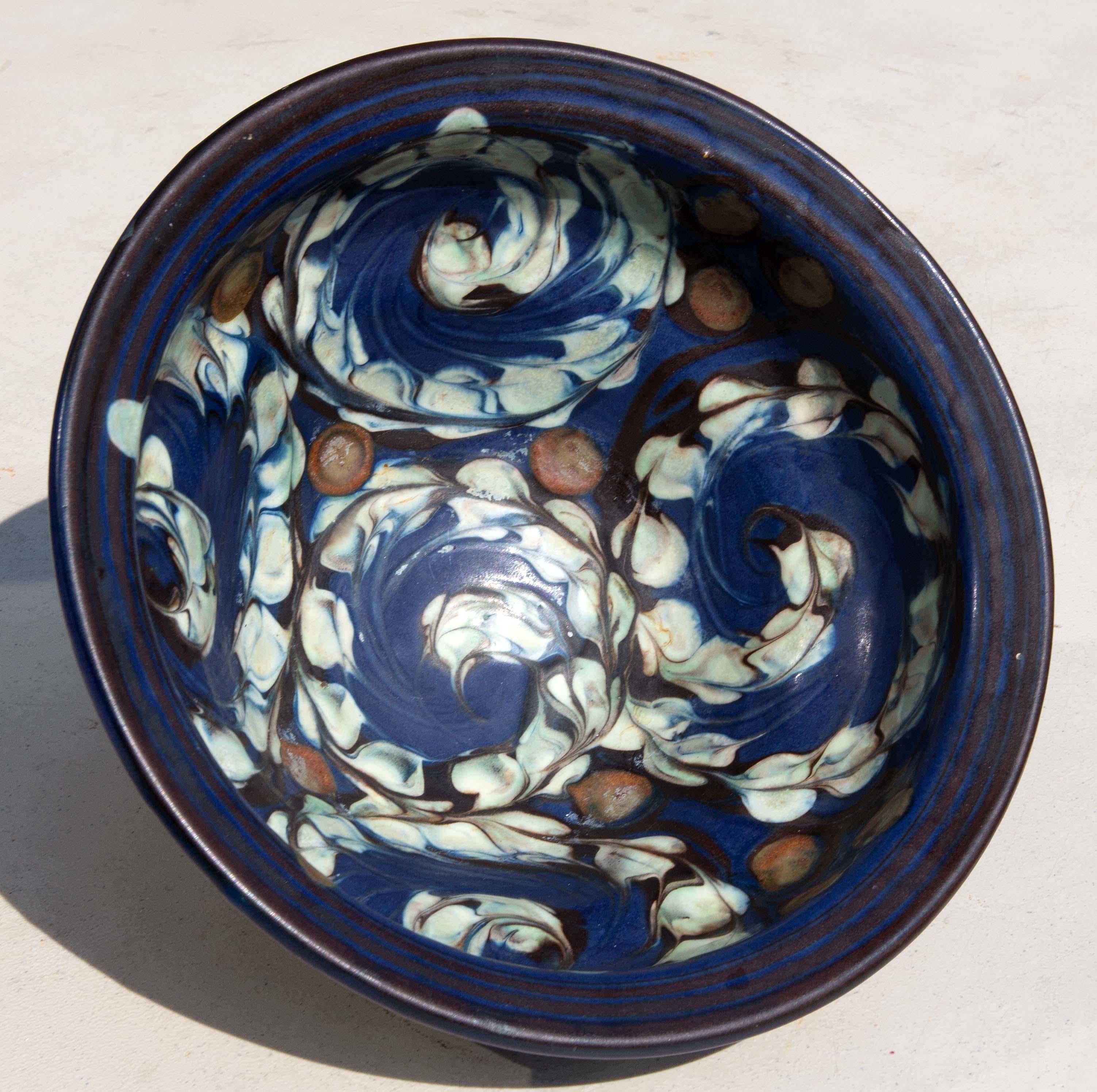 Hand-painted art pottery bowl by Herman Kähler, Denmark. HAK. Circa 1930's.