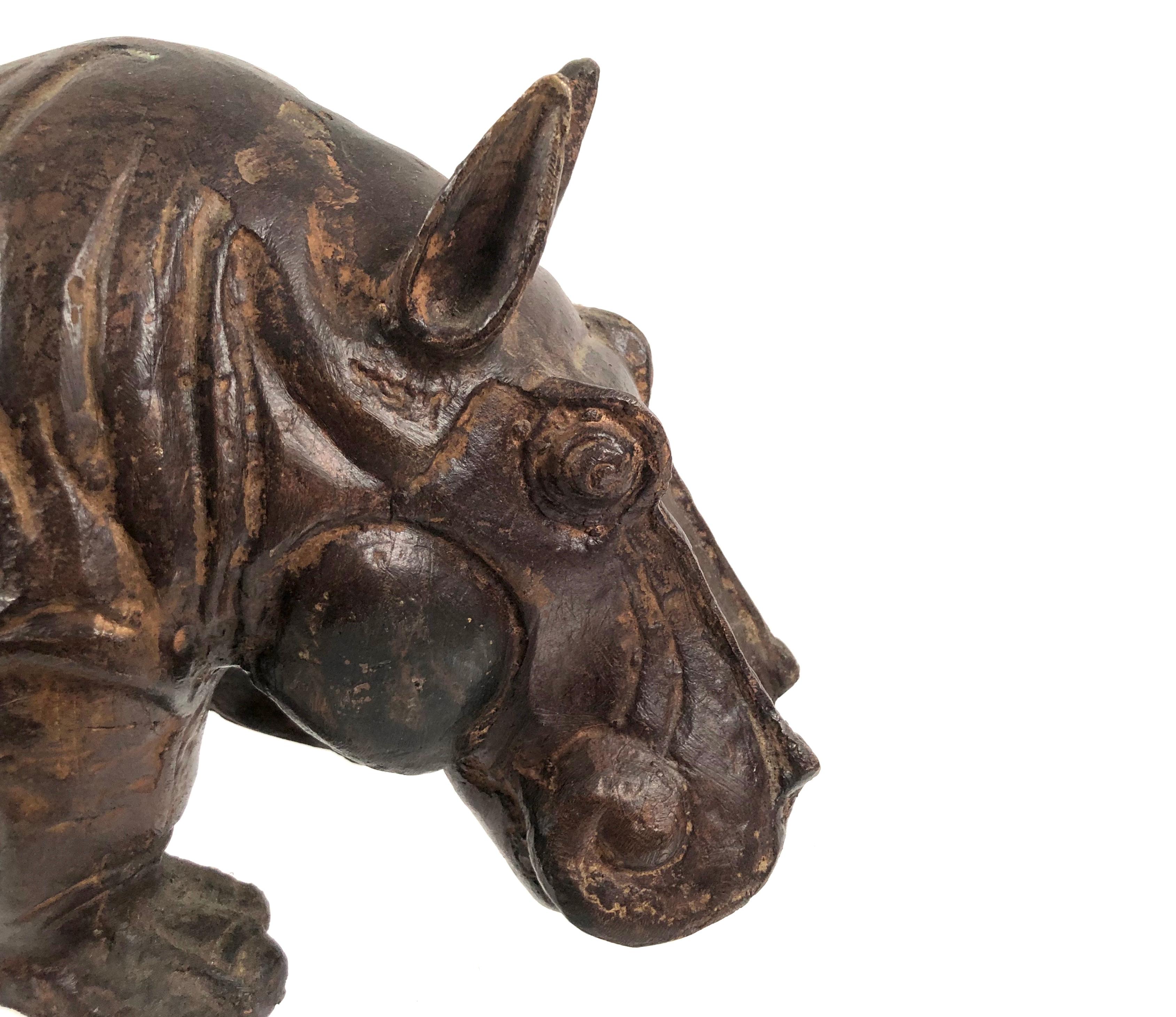 Art Pottery Hippopotamus Sculpture In Good Condition In Essex, MA