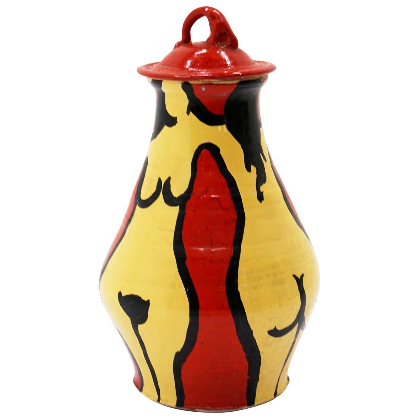 Vase à couvercle en poterie d'art de Ken Ferguson, signé