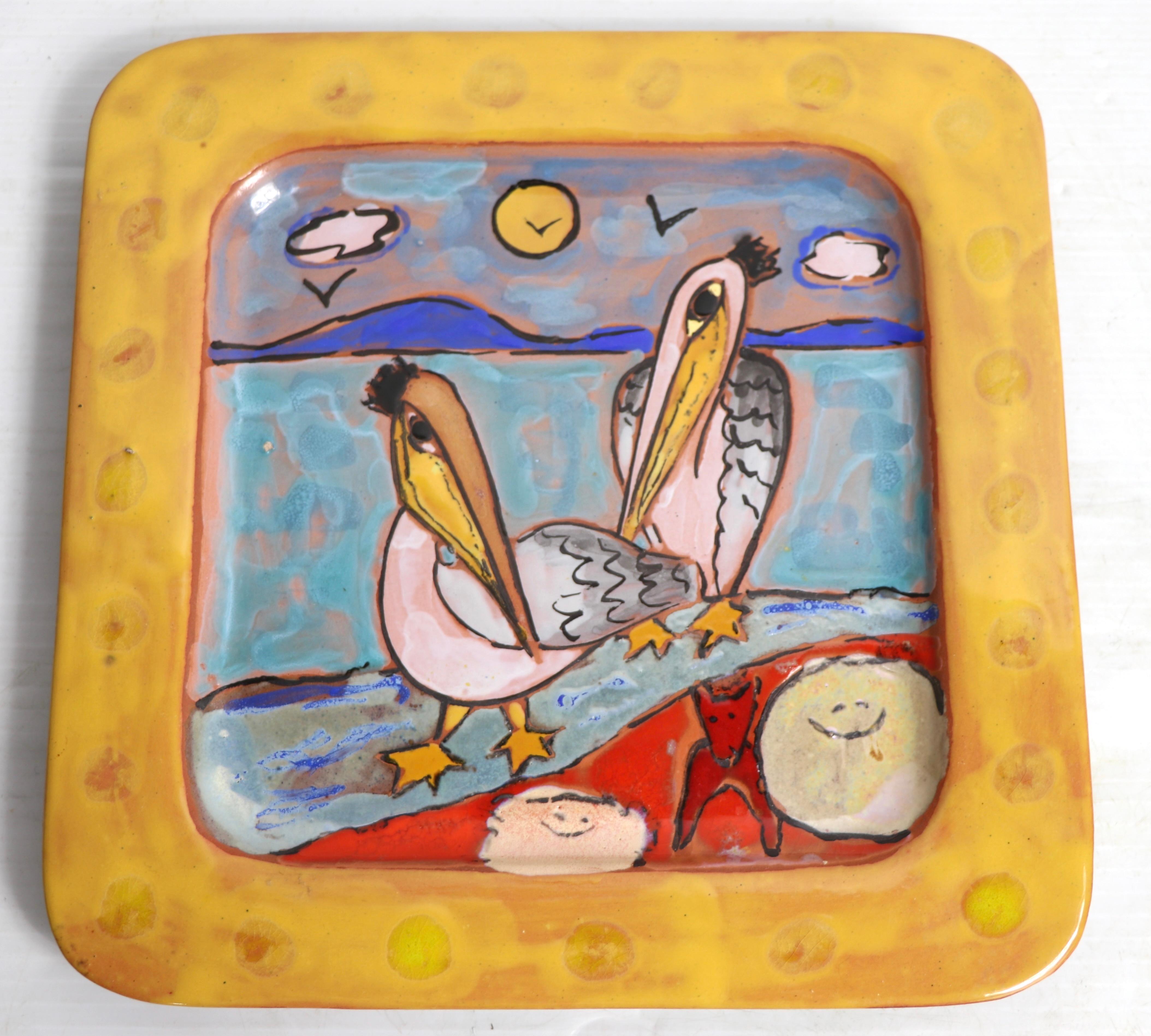 Mid-Century Modern Art Pottery Plate by Martine Azema Made in Valluris France, Ca. 1970's