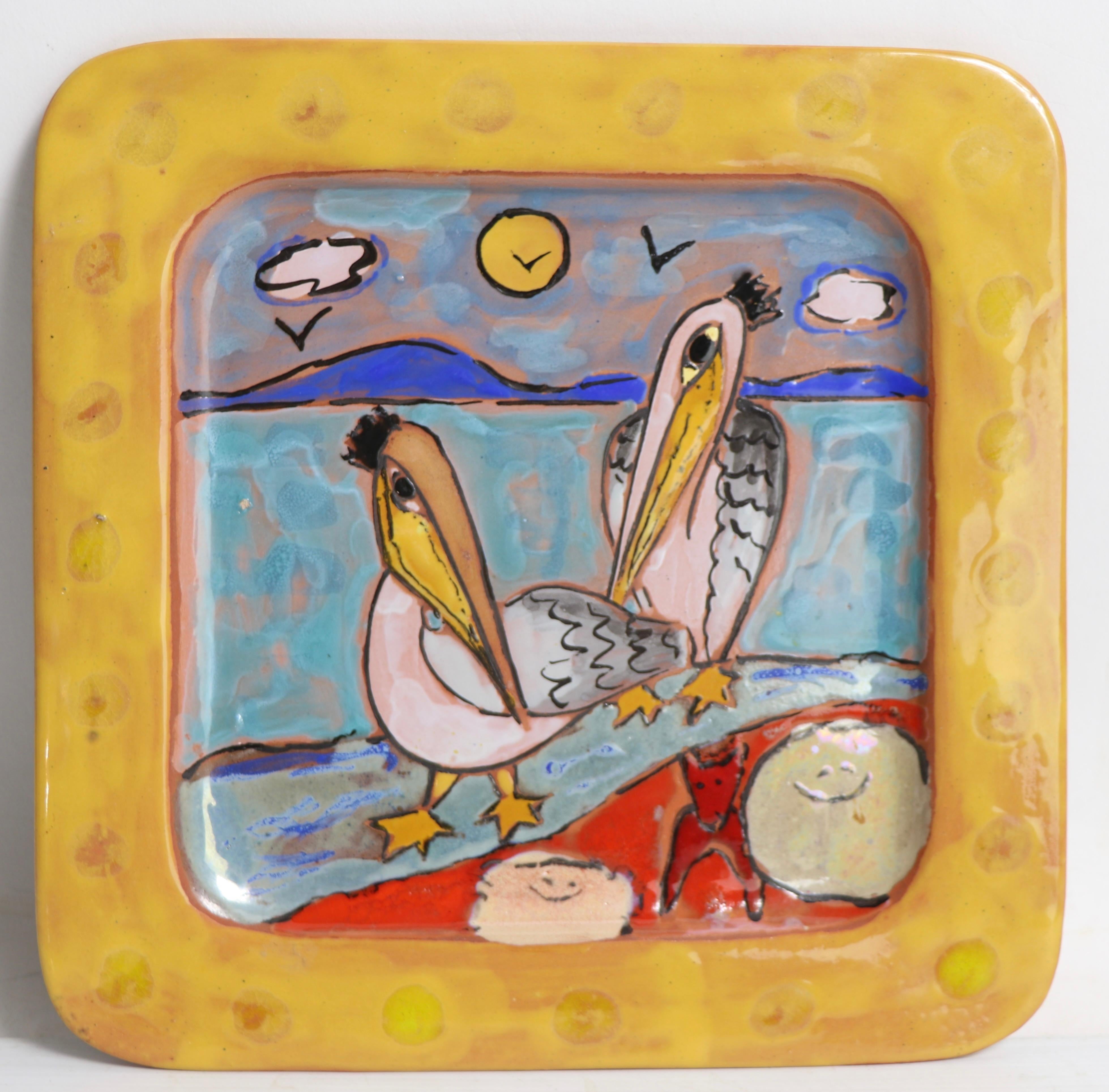 Ceramic Art Pottery Plate by Martine Azema Made in Valluris France, Ca. 1970's