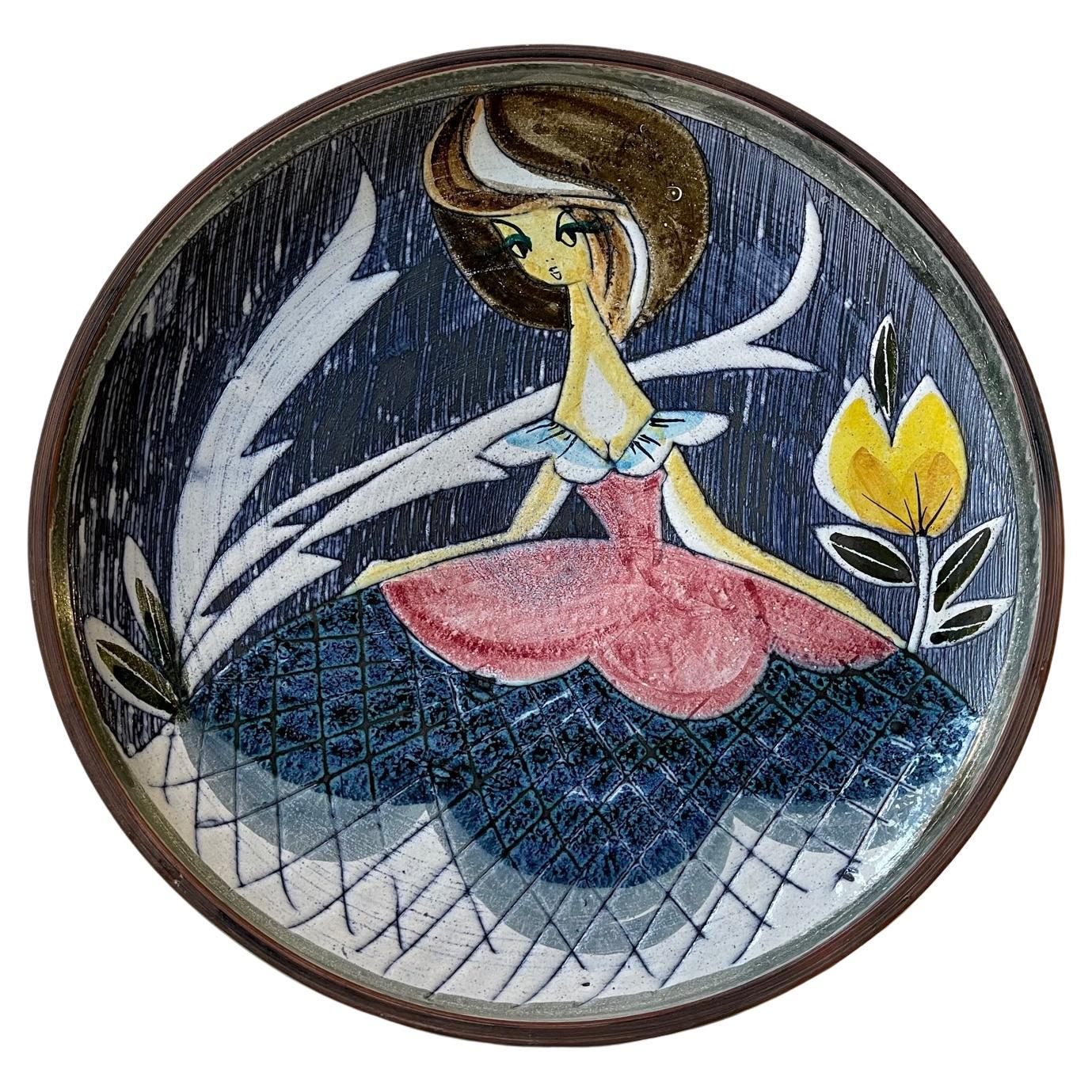 Assiette de présentation ou plaque murale Sgrafitto en poterie d'art par Tilgmans Suède, années 1950