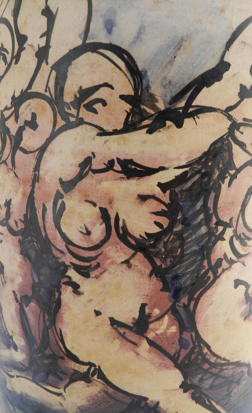 Kunstkeramik Tischlampe Tanzender Damenakt 1979 Künstler signiert Einzigartig (Handbemalt)