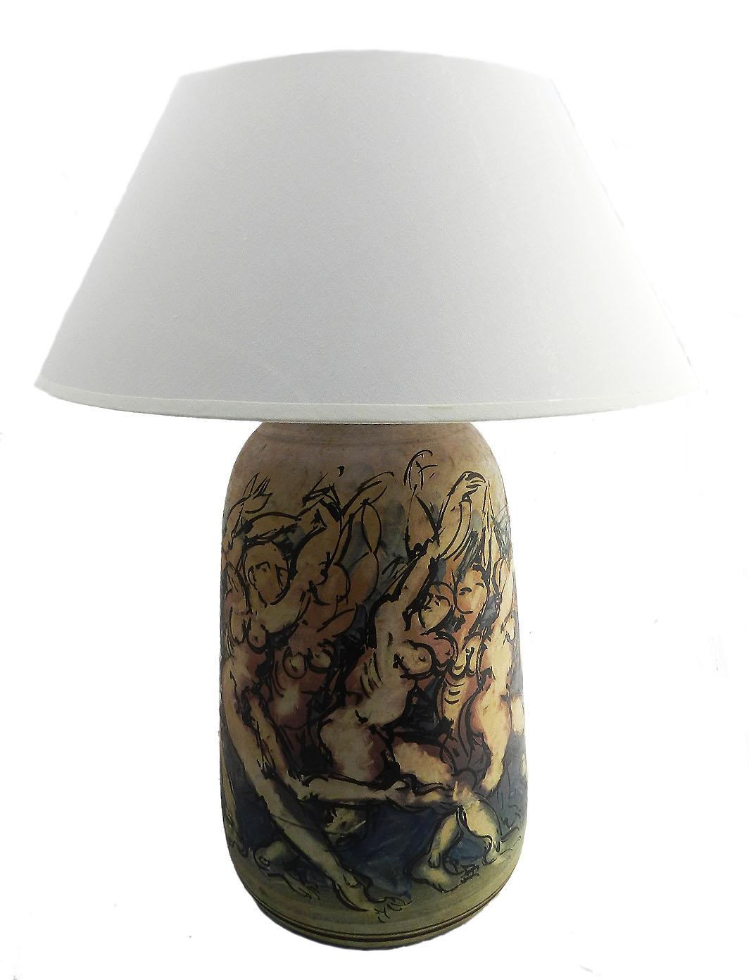 Kunstkeramik Tischlampe Tanzender Damenakt 1979 Künstler signiert Einzigartig (Ende des 20. Jahrhunderts)
