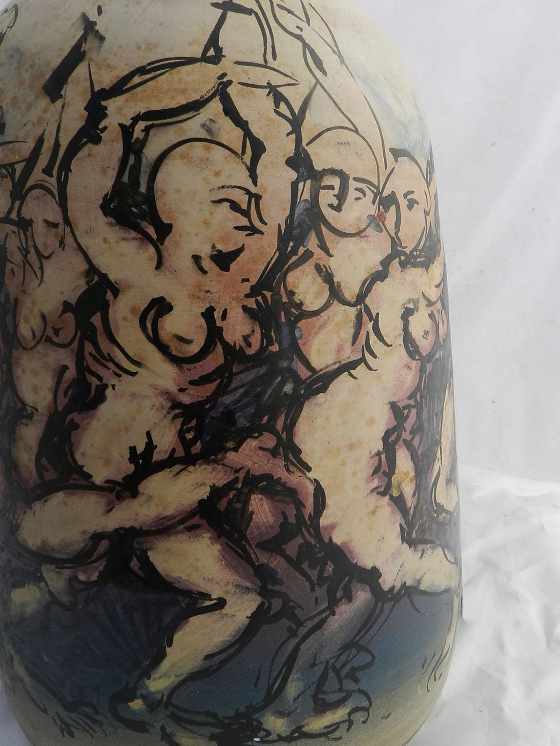 Kunstkeramik Tischlampe Tanzender Damenakt 1979 Künstler signiert Einzigartig (Töpferwaren)