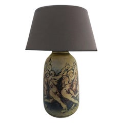 Kunstkeramik Tischlampe Tanzender Damenakt 1979 Künstler signiert Einzigartig