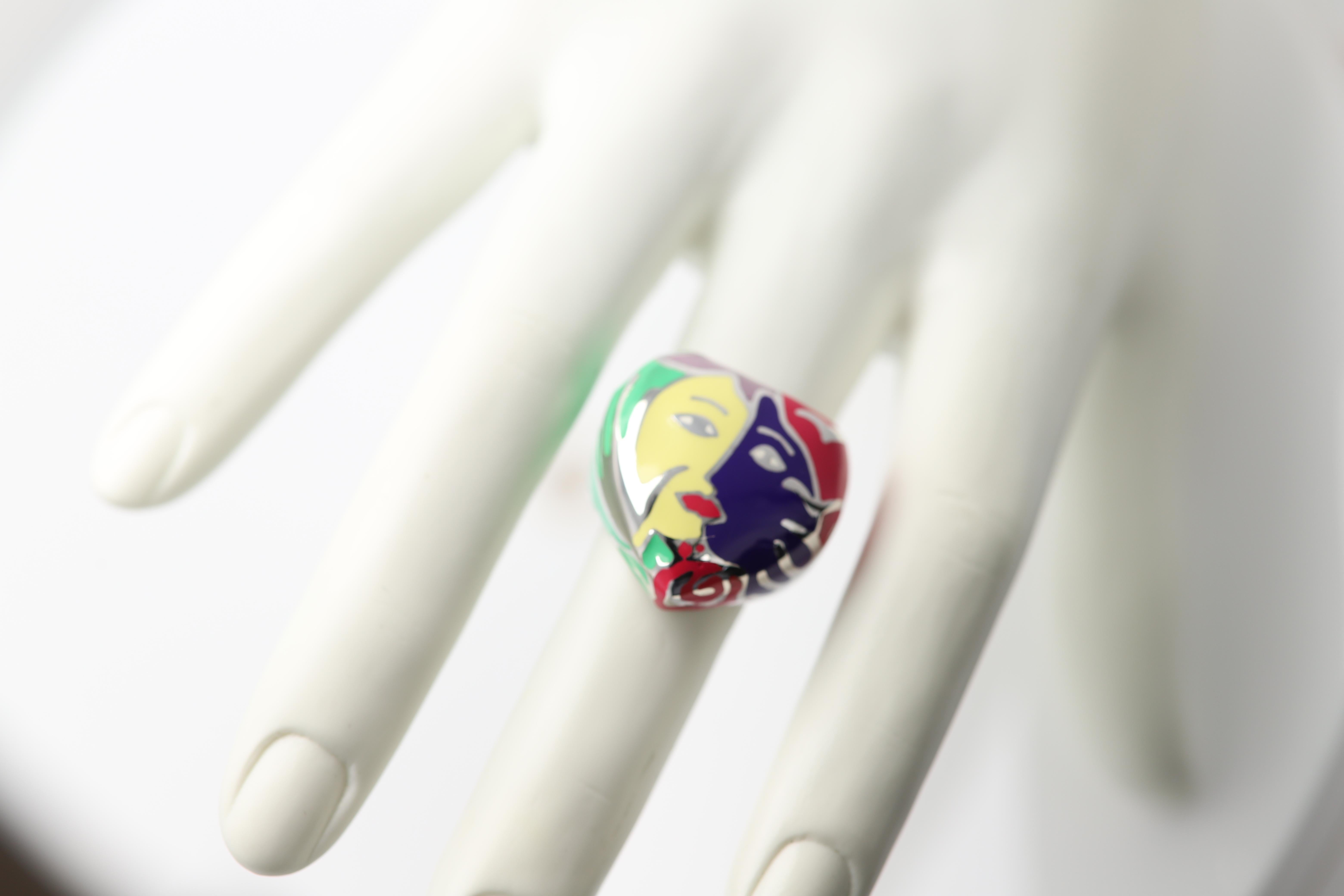 Anillo Artístico Plata de Ley famoso artista Chagall Anillo Artístico Inspirado en Esmalte en venta 8
