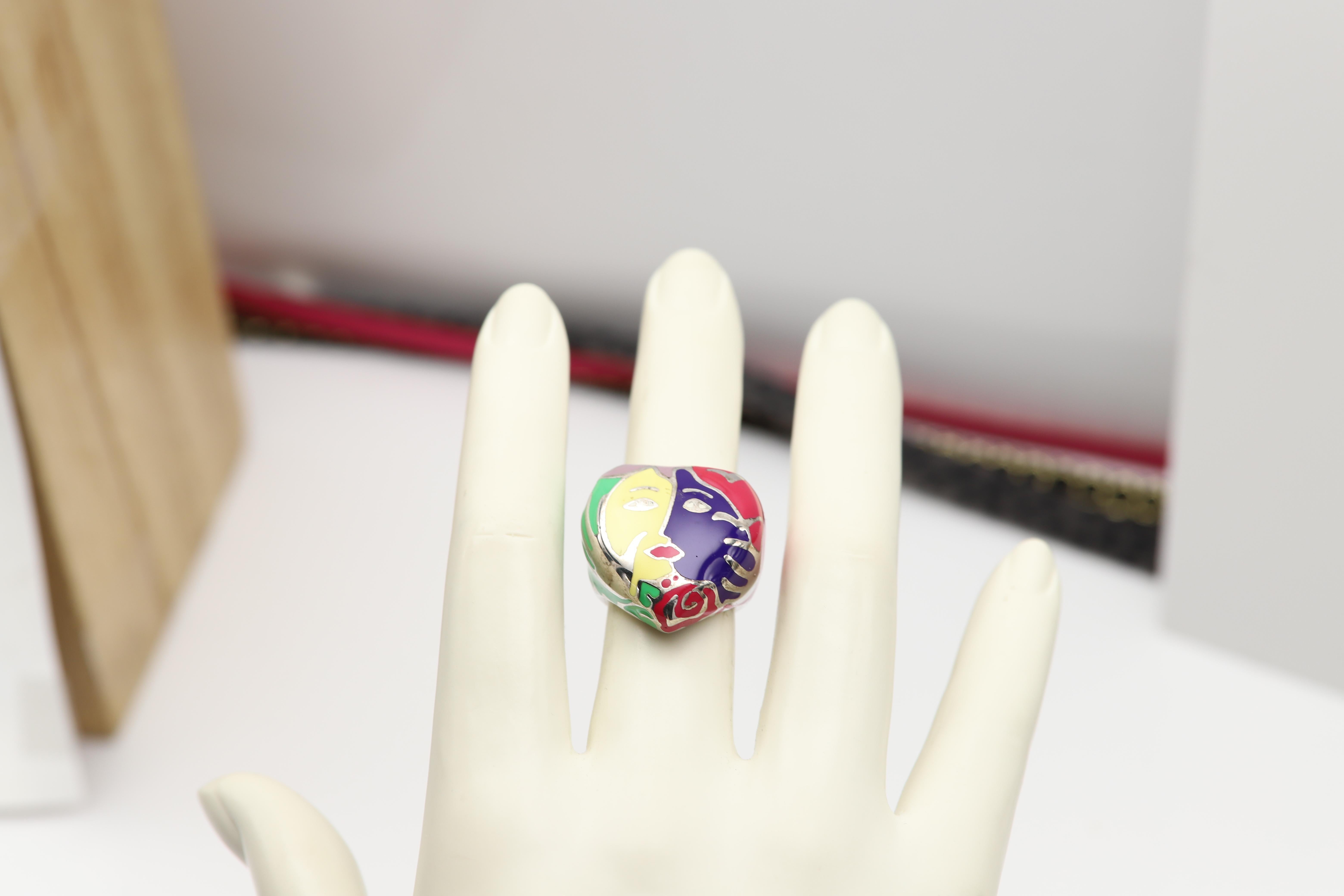 Anillo Artístico Plata de Ley famoso artista Chagall Anillo Artístico Inspirado en Esmalte en venta 10