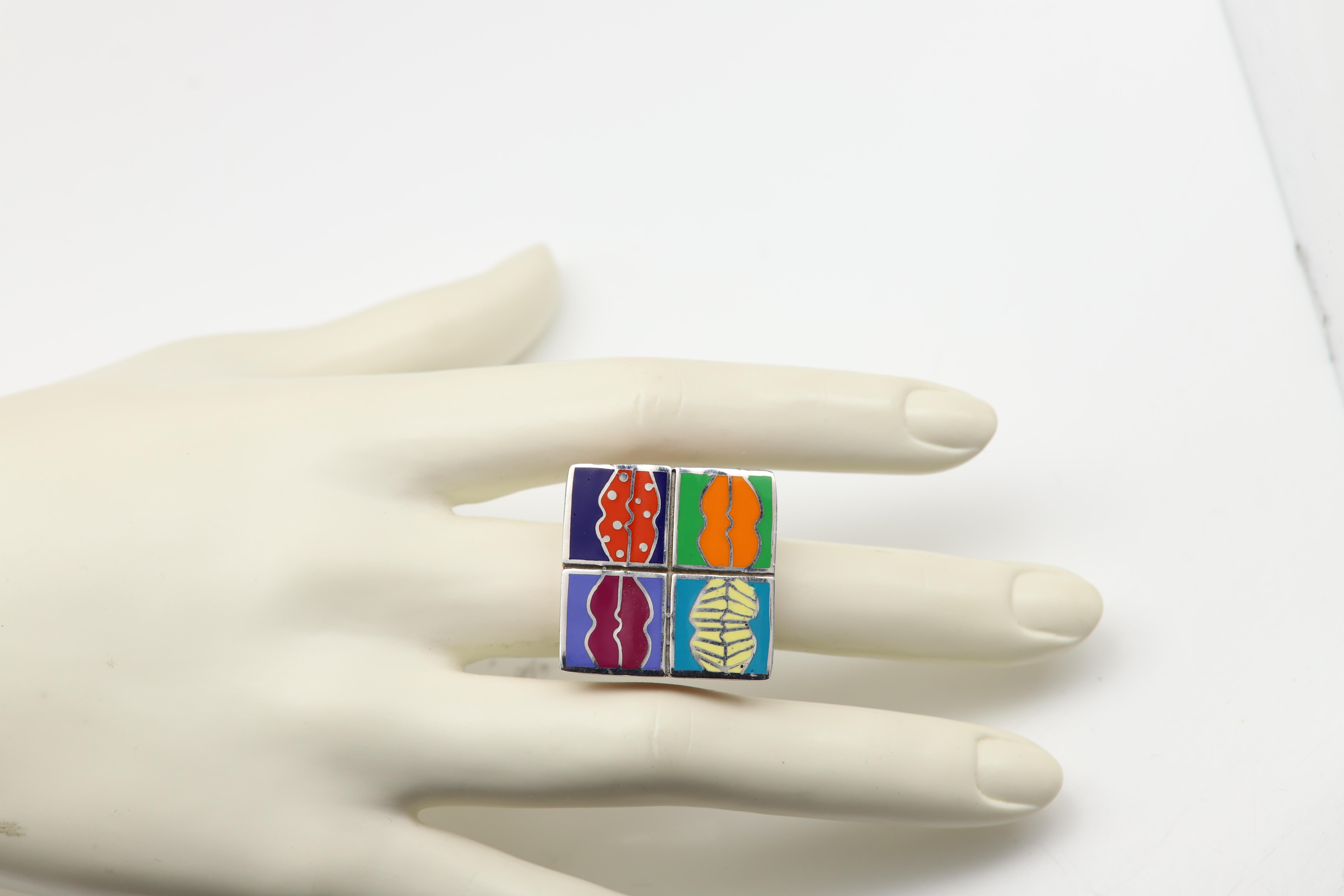 Art Ring Sterling Silver famous artist Enamel Andy Warhol Inspired Artistic Jewe For Sale 5