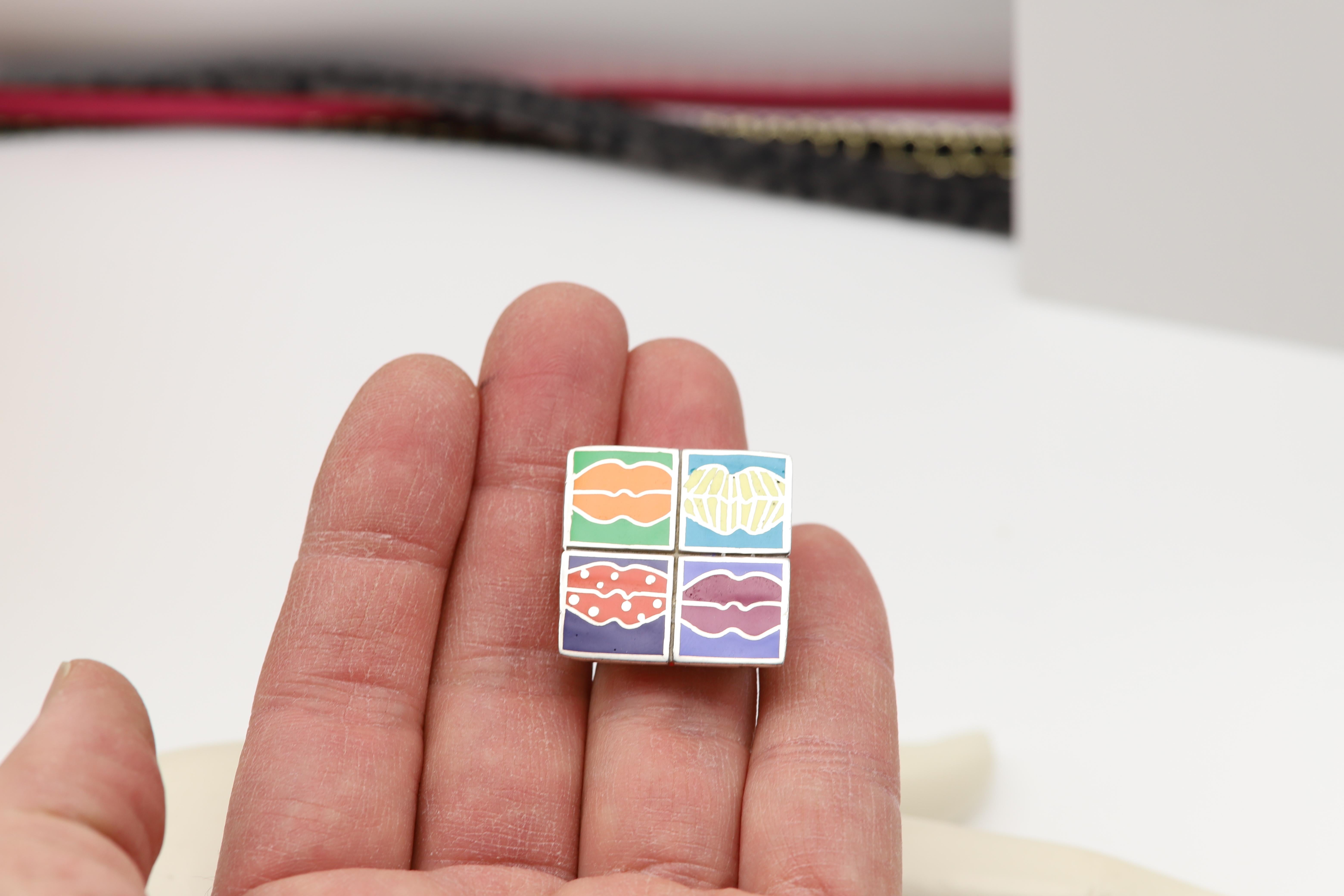 Art Ring Sterling Silver famous artist Enamel Andy Warhol Inspired Artistic Jewe For Sale 6