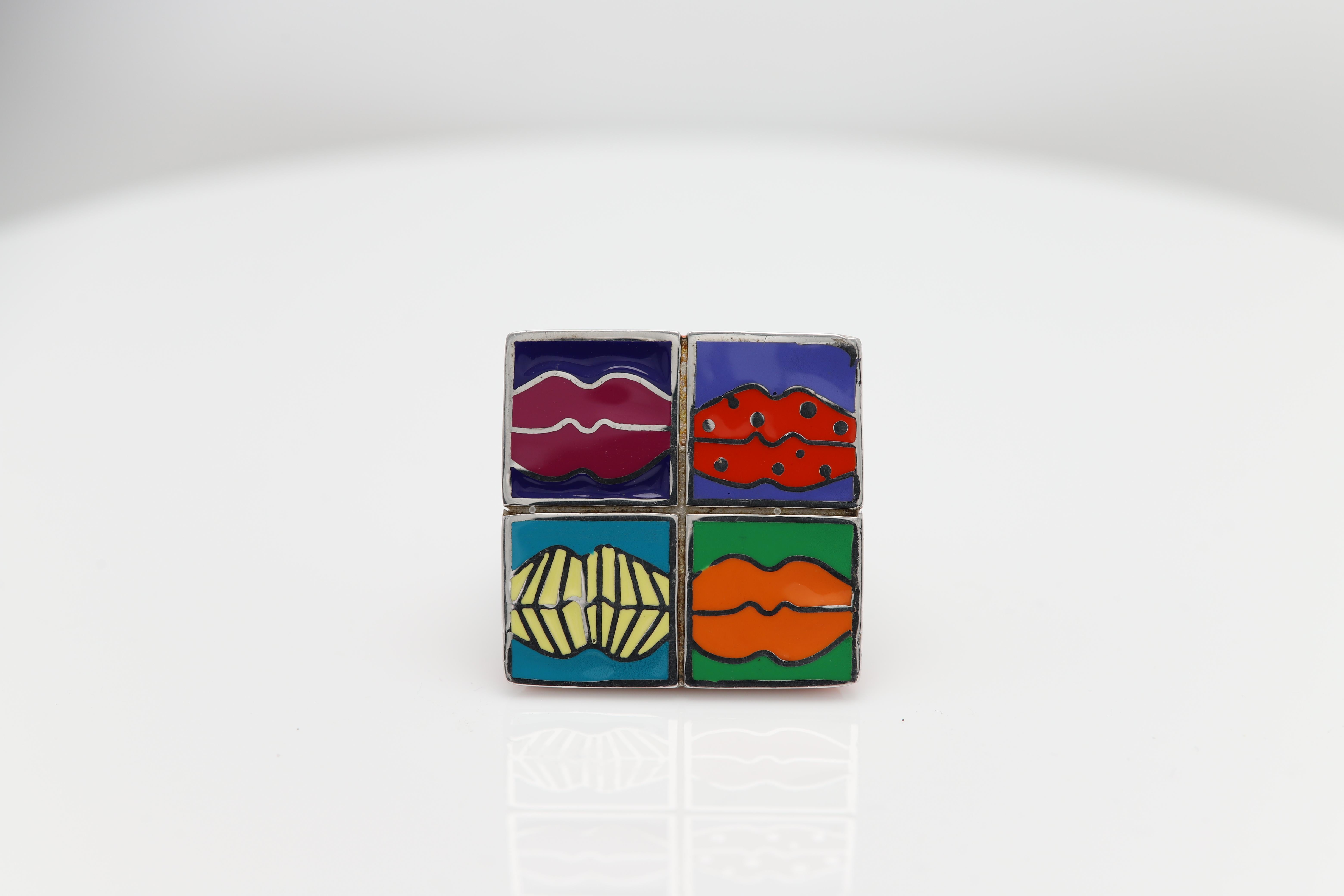 Art Ring Sterling Silver famous artist Enamel Andy Warhol Inspired Artistic Jewe For Sale 7