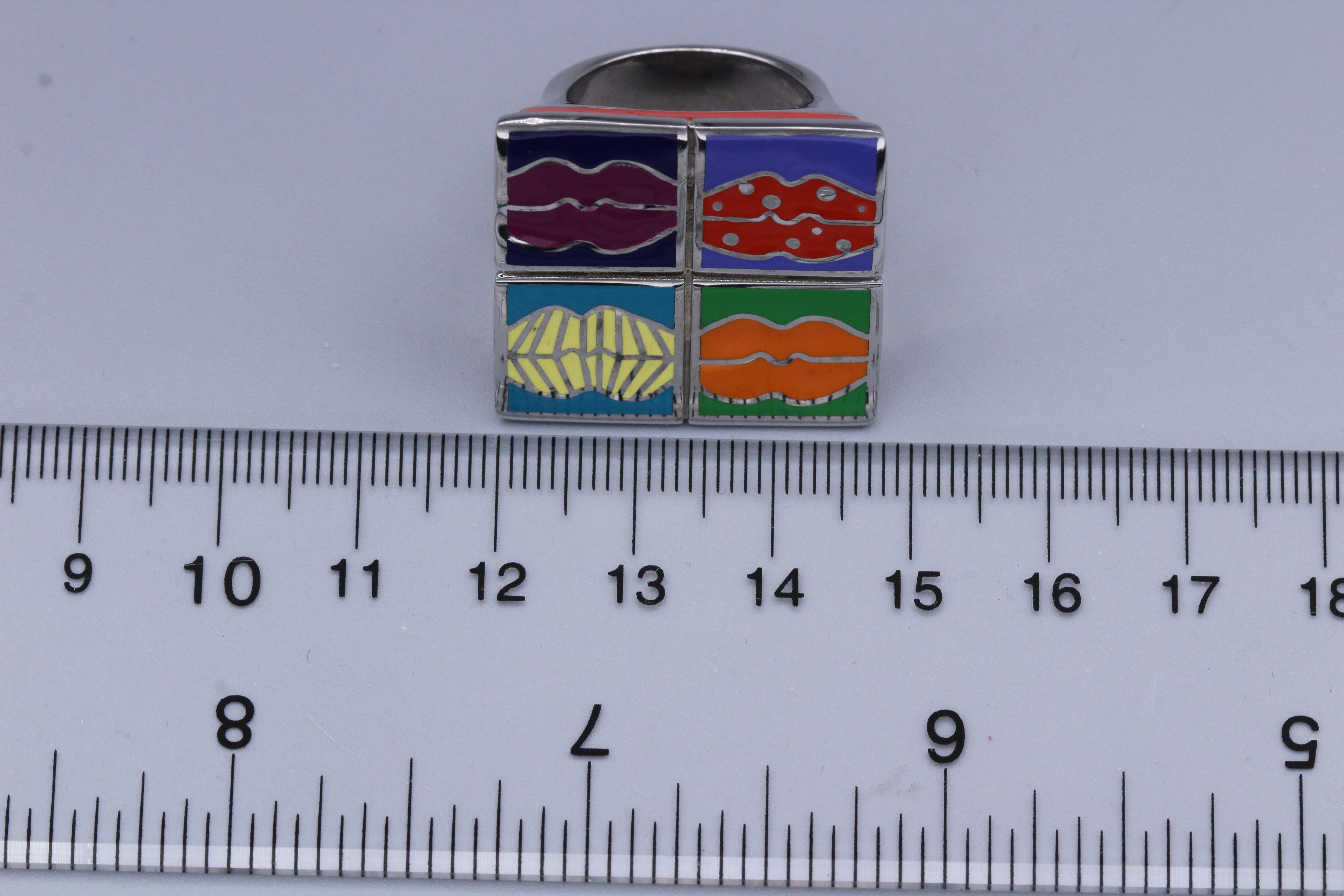 Art Ring Sterling Silver famous artist Enamel Andy Warhol Inspired Artistic Jewe For Sale 4