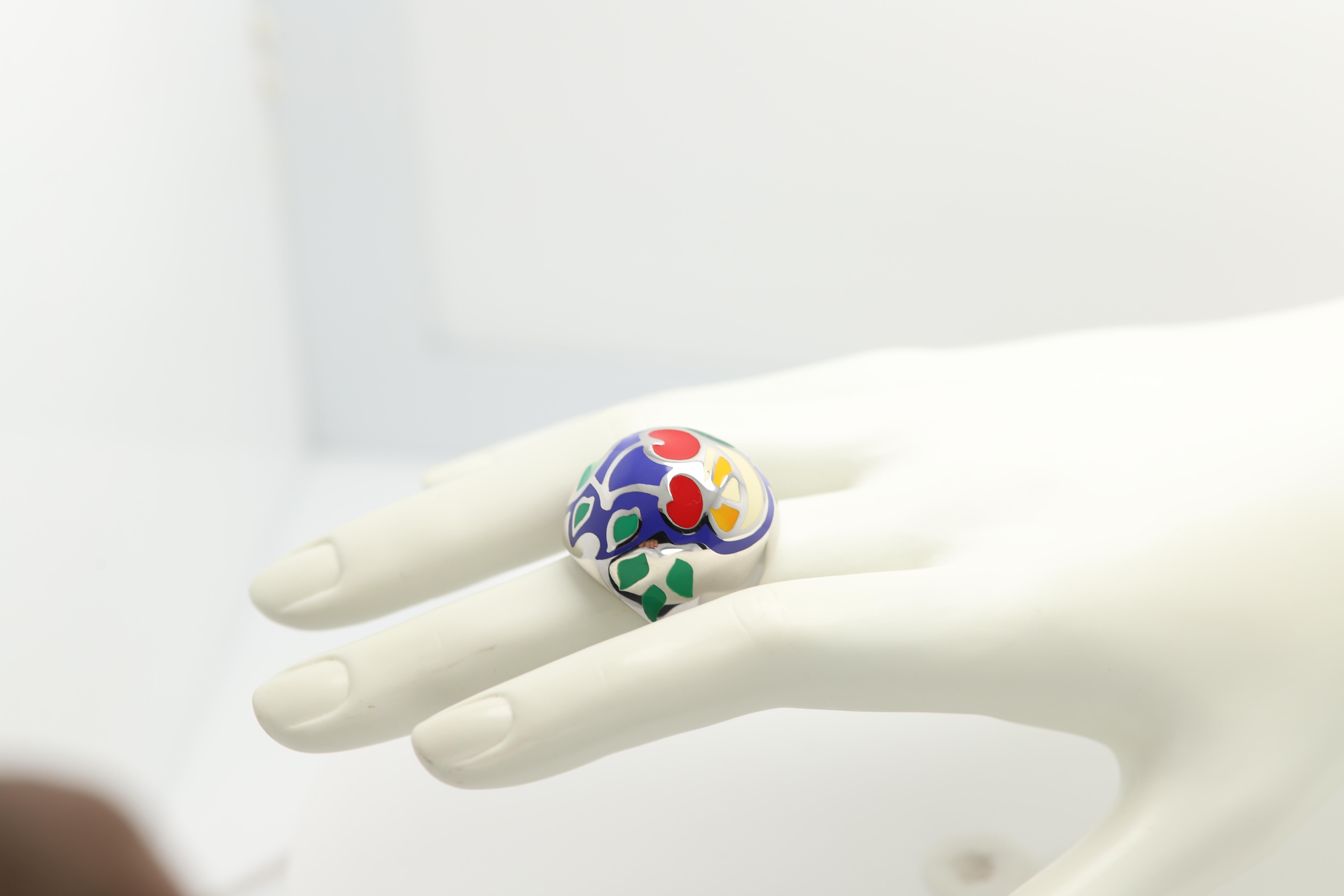 Art Ring Sterling Silver famous artist Enamel Inspired Artistic Ring For Sale 5