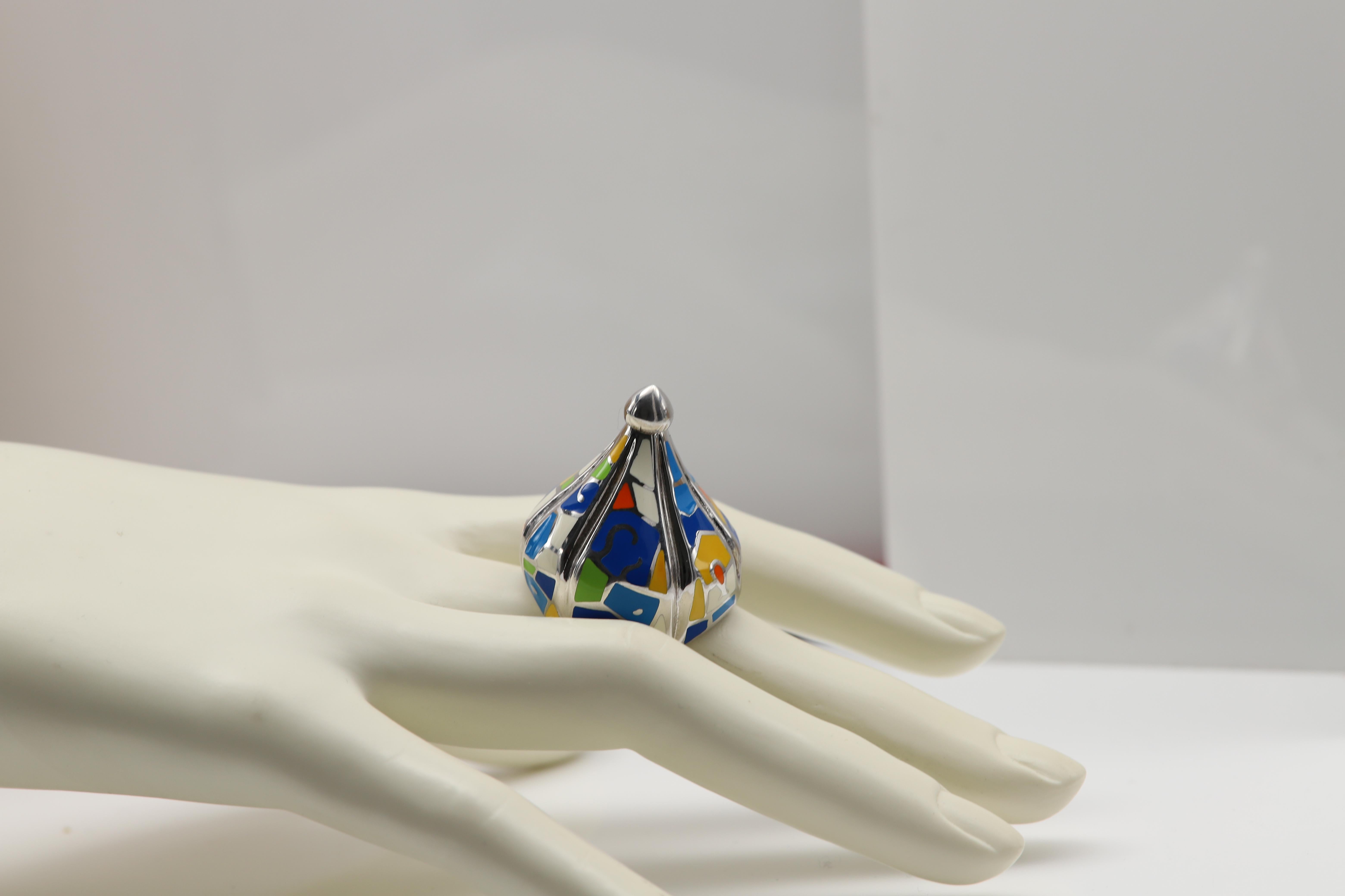 Anillo Artístico Plata de Ley famoso artista Gaudí Anillo Artístico Inspirado en Esmalte en venta 8