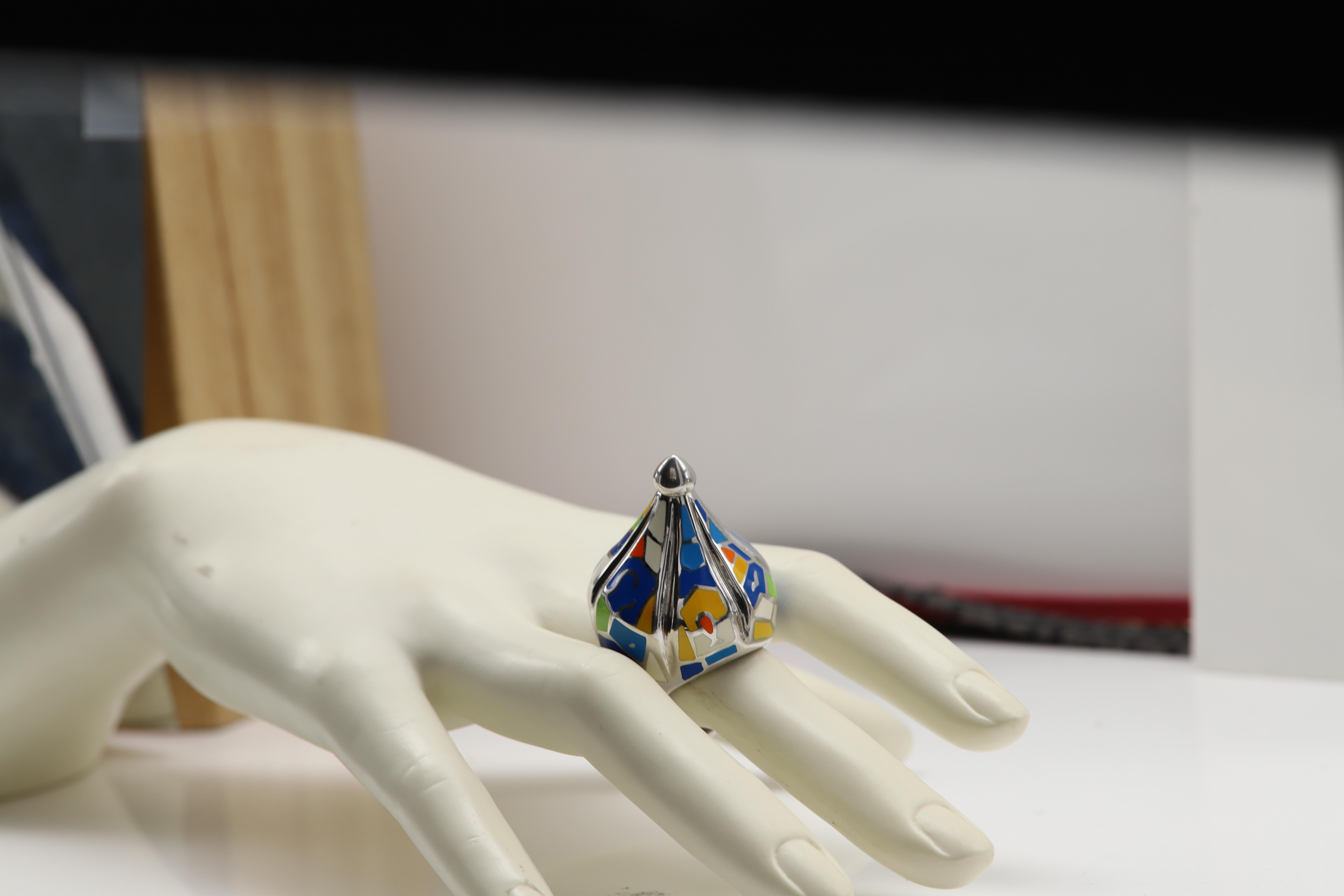 Anillo Artístico Plata de Ley famoso artista Gaudí Anillo Artístico Inspirado en Esmalte en venta 9