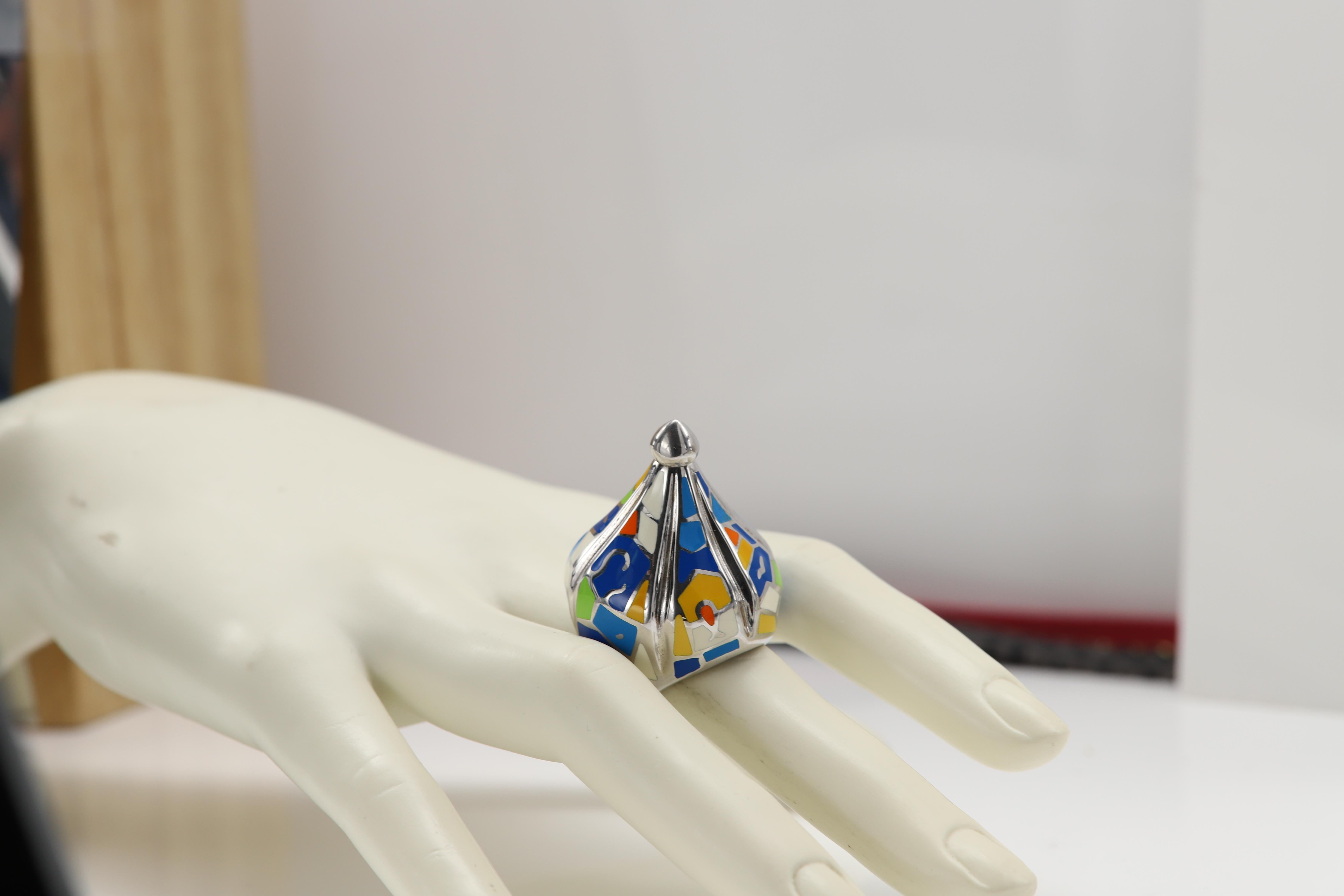 Anillo Artístico Plata de Ley famoso artista Gaudí Anillo Artístico Inspirado en Esmalte en venta 10