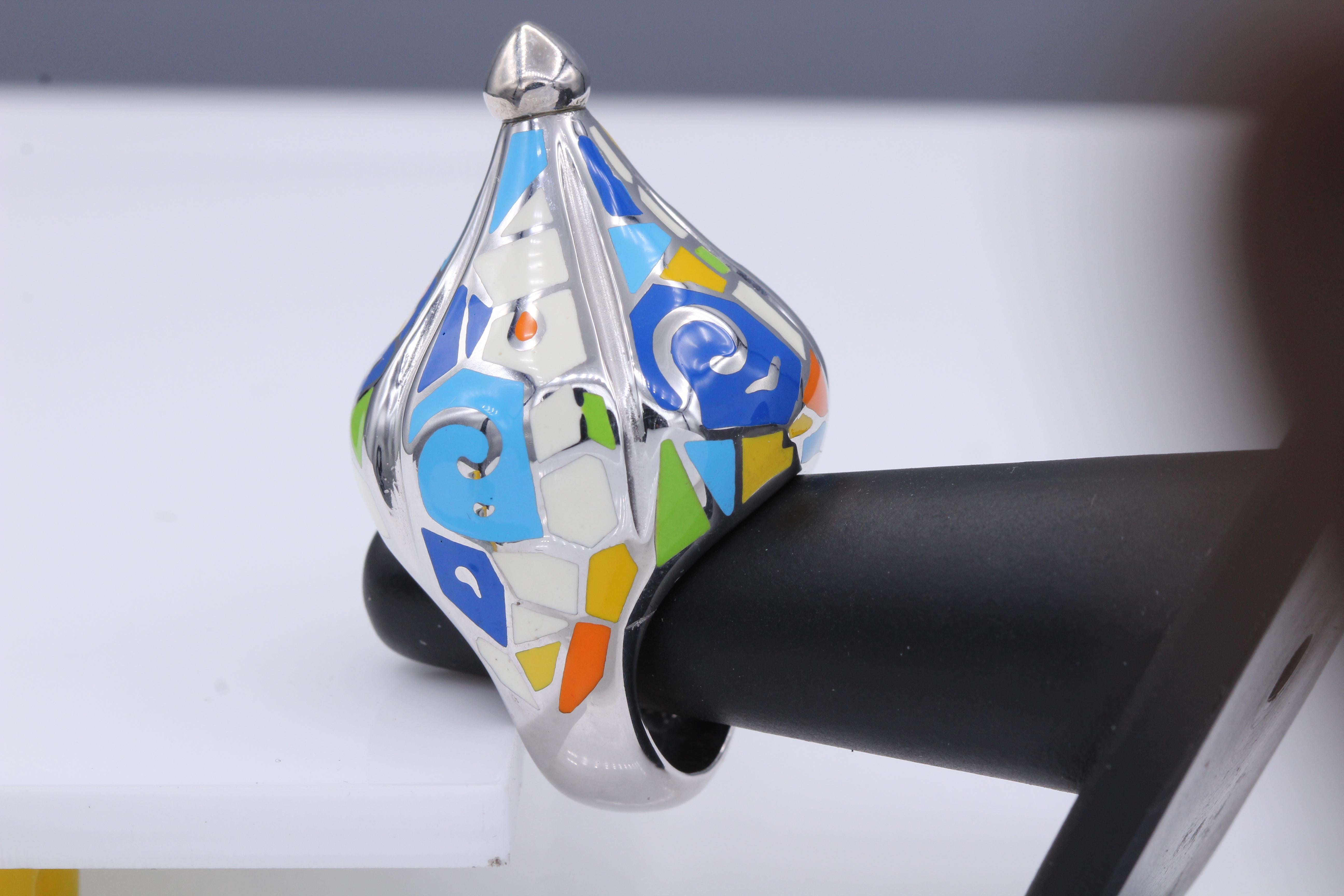 Anillo Artístico Plata de Ley famoso artista Gaudí Anillo Artístico Inspirado en Esmalte en venta 3