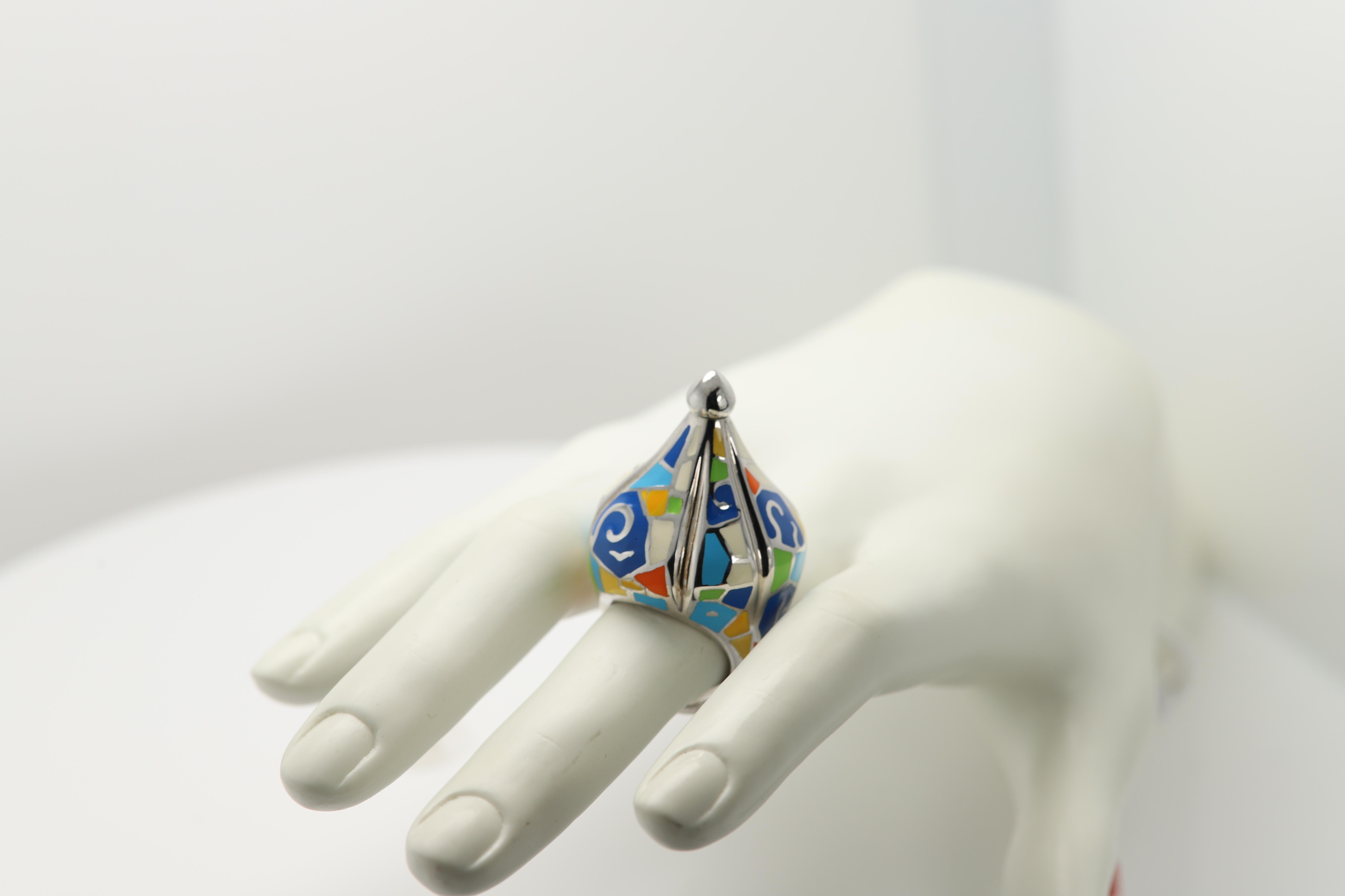 Anillo Artístico Plata de Ley famoso artista Gaudí Anillo Artístico Inspirado en Esmalte en venta 5