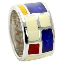 Kunstring aus Sterlingsilber, berühmter Künstler Mondrian-Emaille, inspirierter künstlerischer Ring
